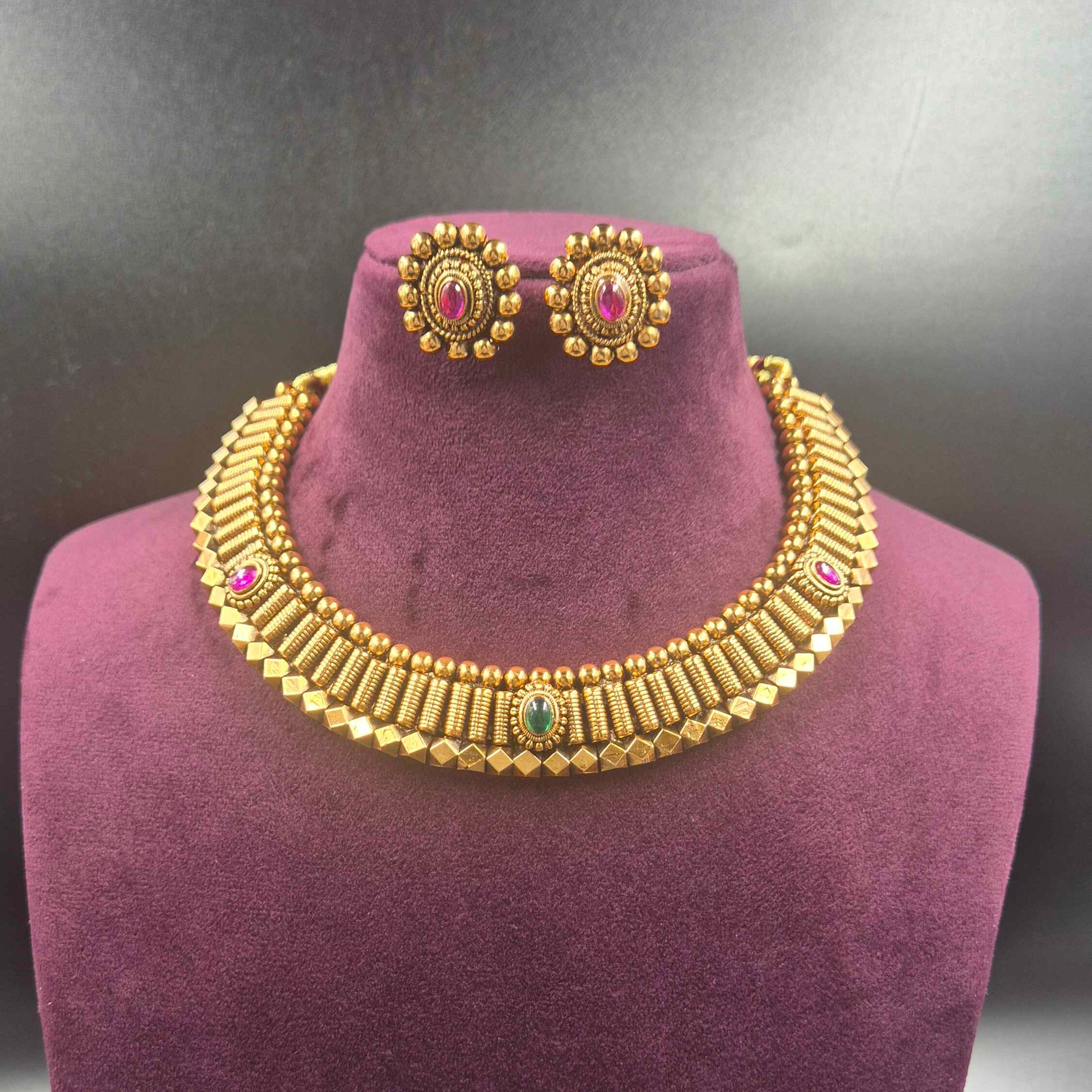 Match Stick Model Gold Choker Necklace | Traditional South Indian Jewellery