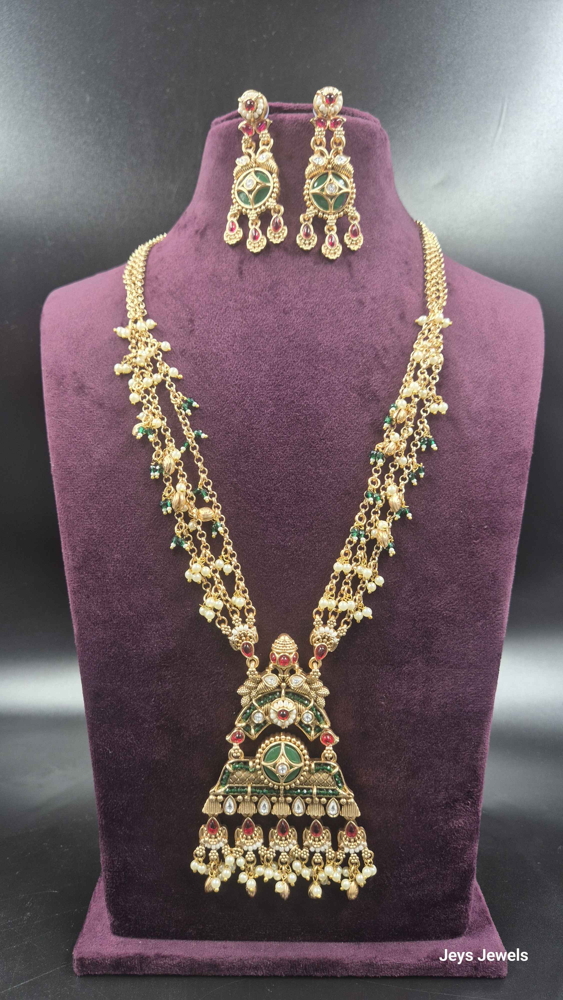 Non-Idol Geometric Design Long Haram | Designer Temple Jewellery