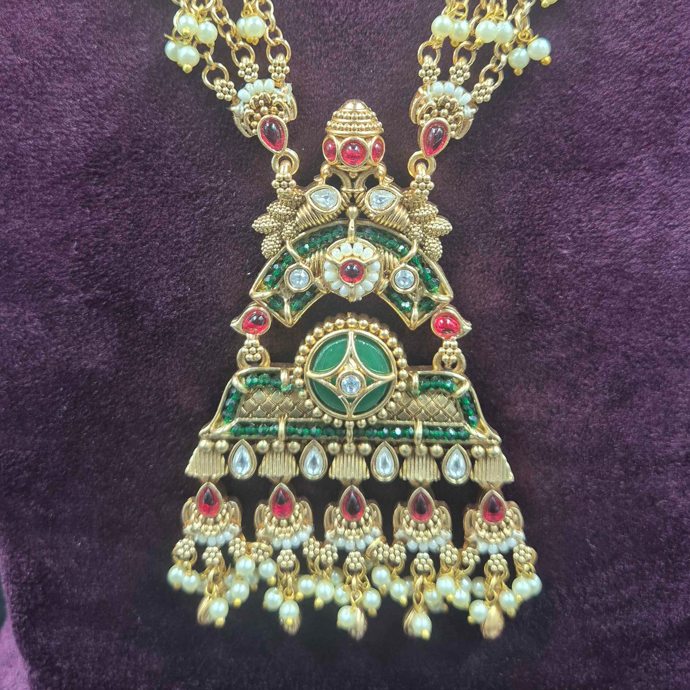 Non-Idol Geometric Design Long Haram | Designer Temple Jewellery