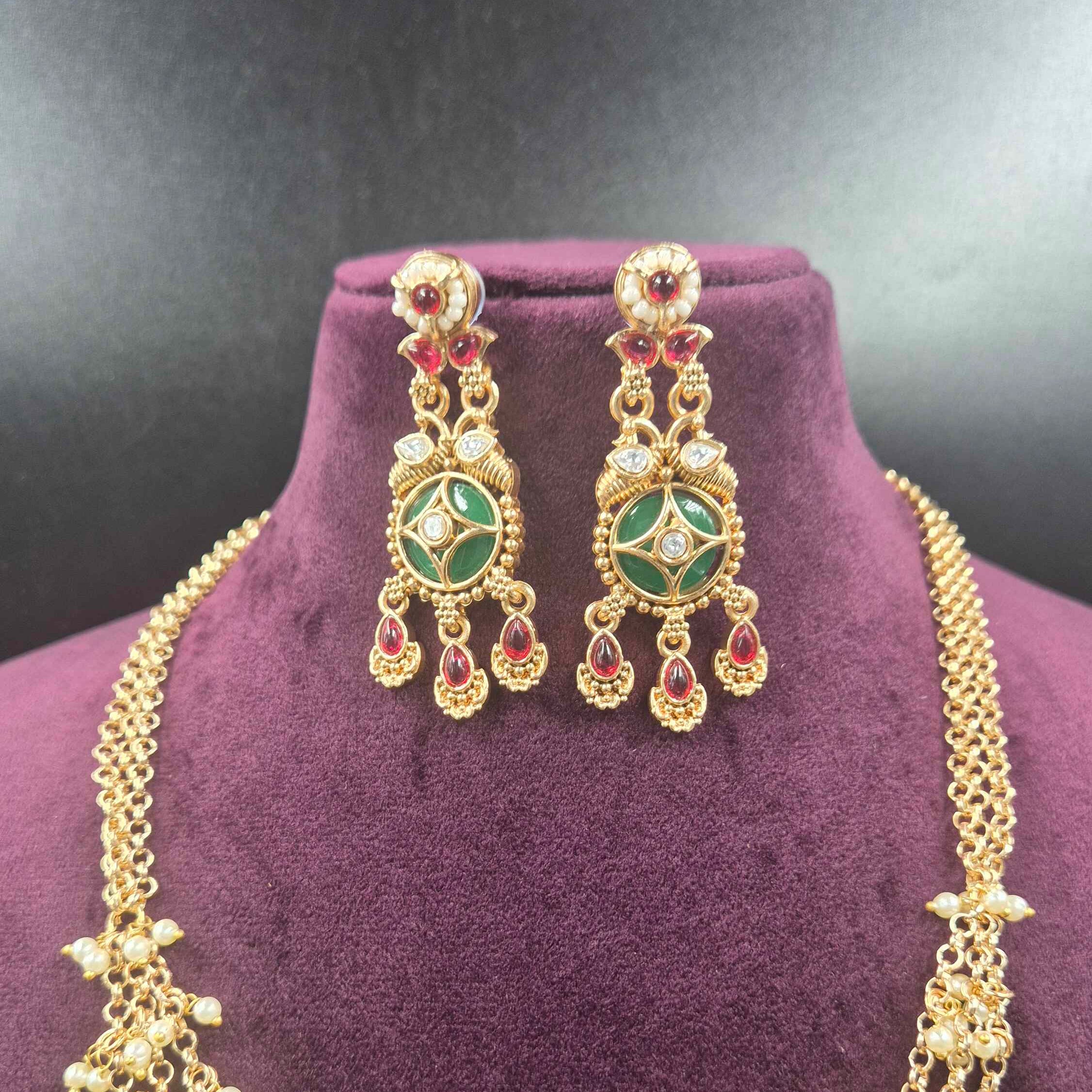 Non-Idol Geometric Design Long Haram | Designer Temple Jewellery