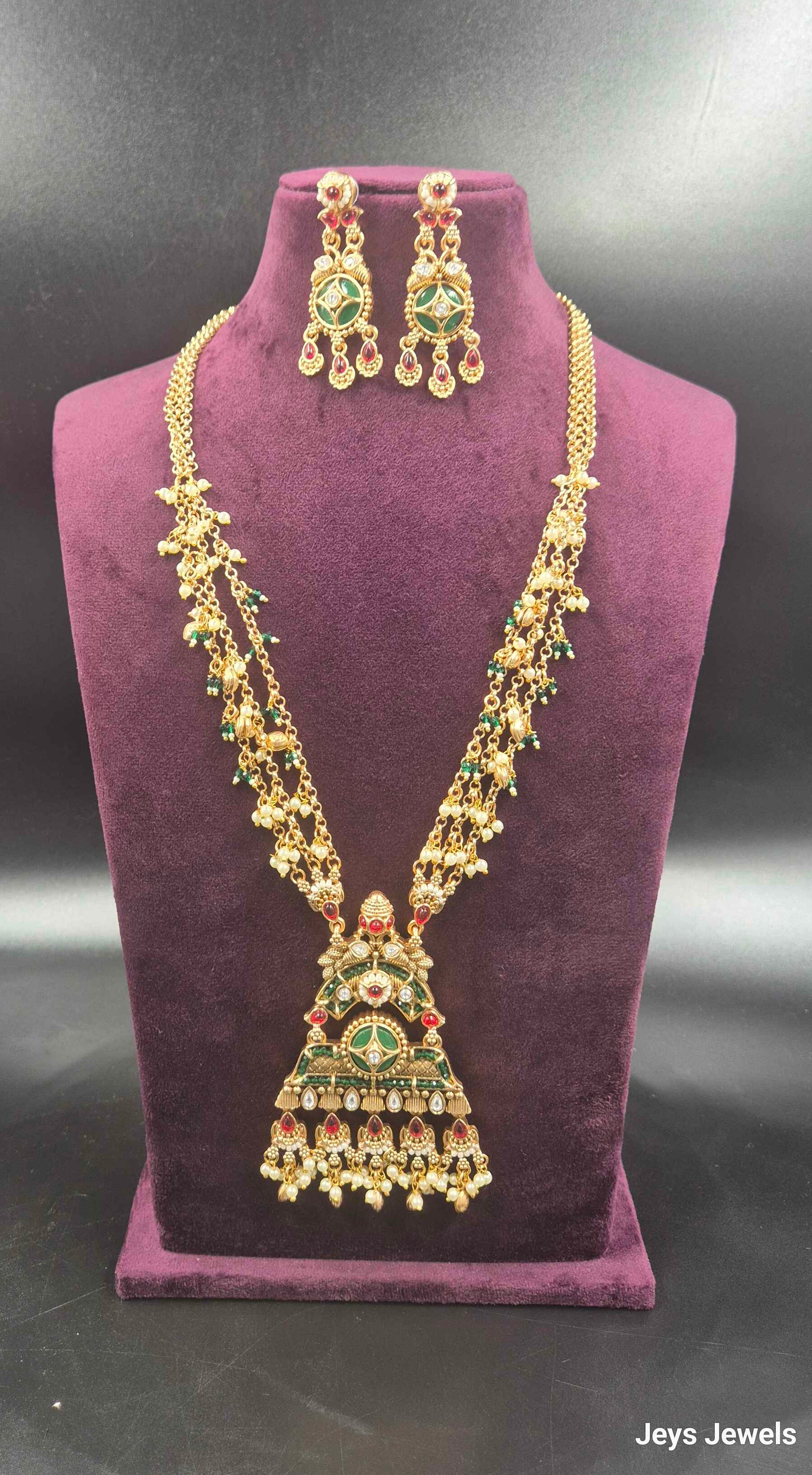 Non-Idol Geometric Design Long Haram | Designer Temple Jewellery