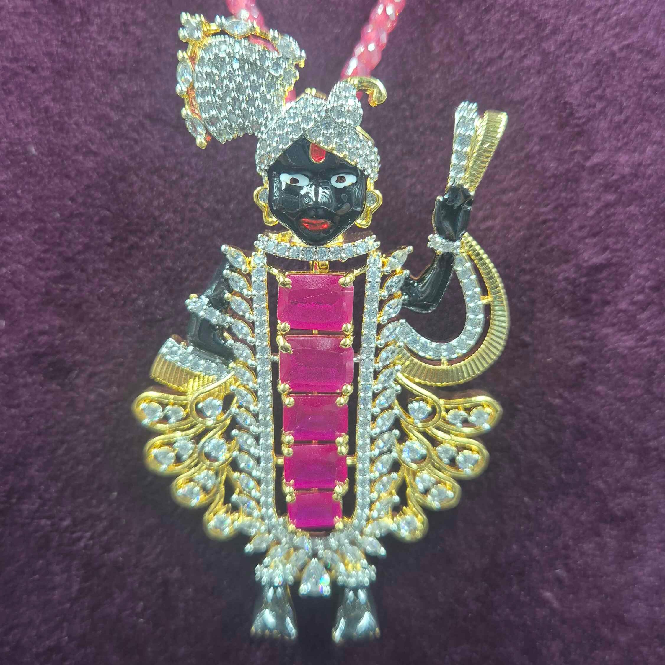 Vittal Hari Designer Necklace with Ruby Beads & CZ Stones-Running dollar  | Jeys Jewels