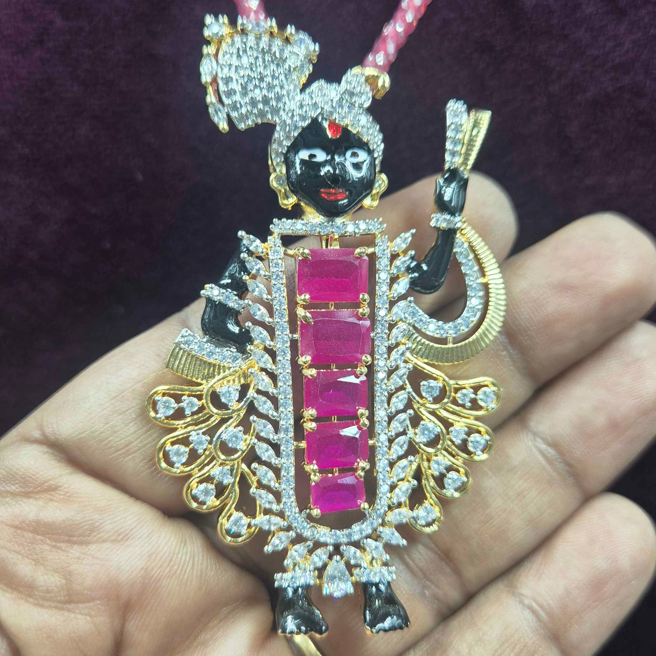 Vittal Hari Designer Necklace with Ruby Beads & CZ Stones-Running dollar  | Jeys Jewels