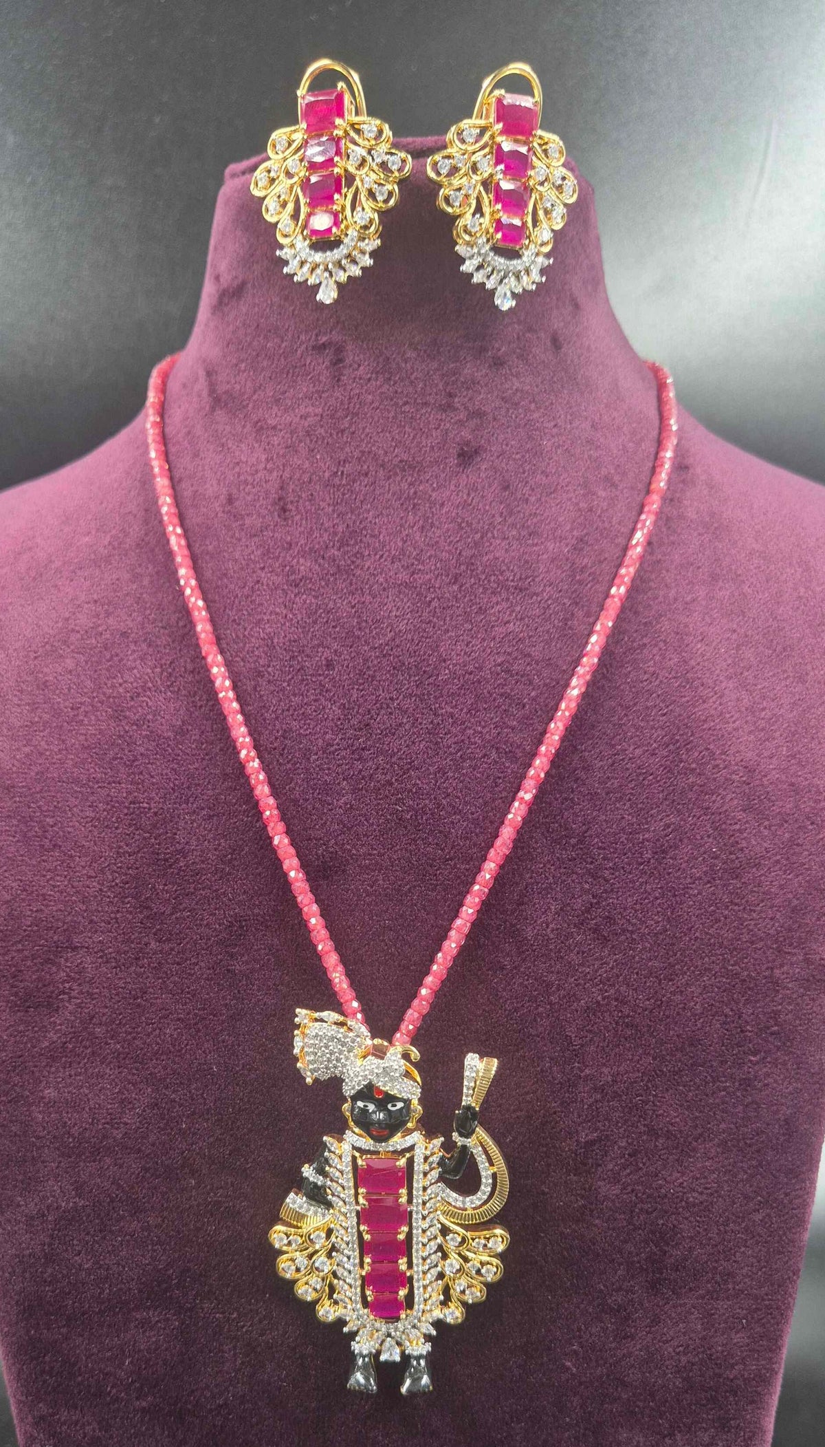 Vittal Hari Designer Necklace with Ruby Beads & CZ Stones-Running dollar  | Jeys Jewels