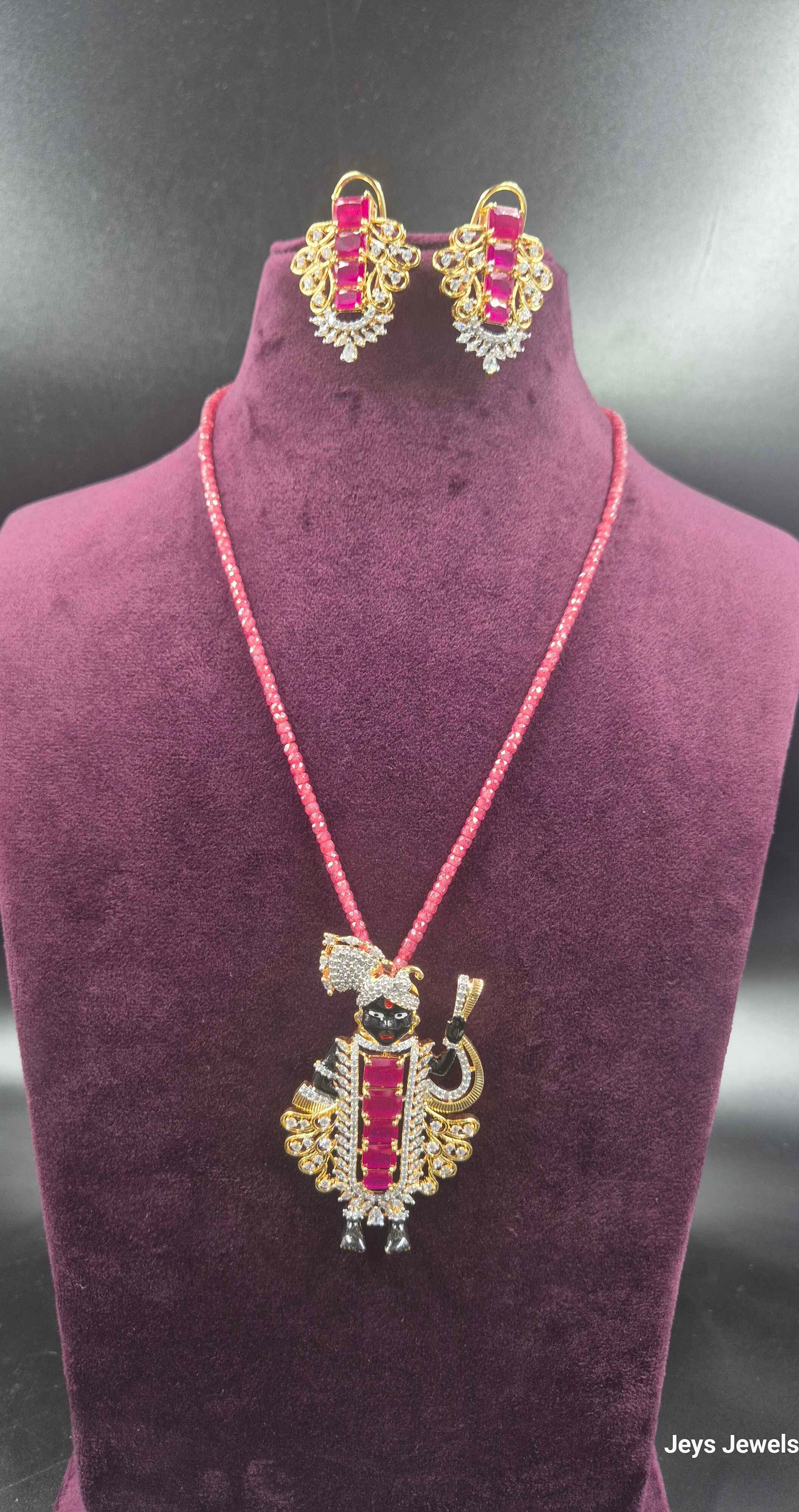 Vittal Hari Designer Necklace with Ruby Beads & CZ Stones-Running dollar  | Jeys Jewels