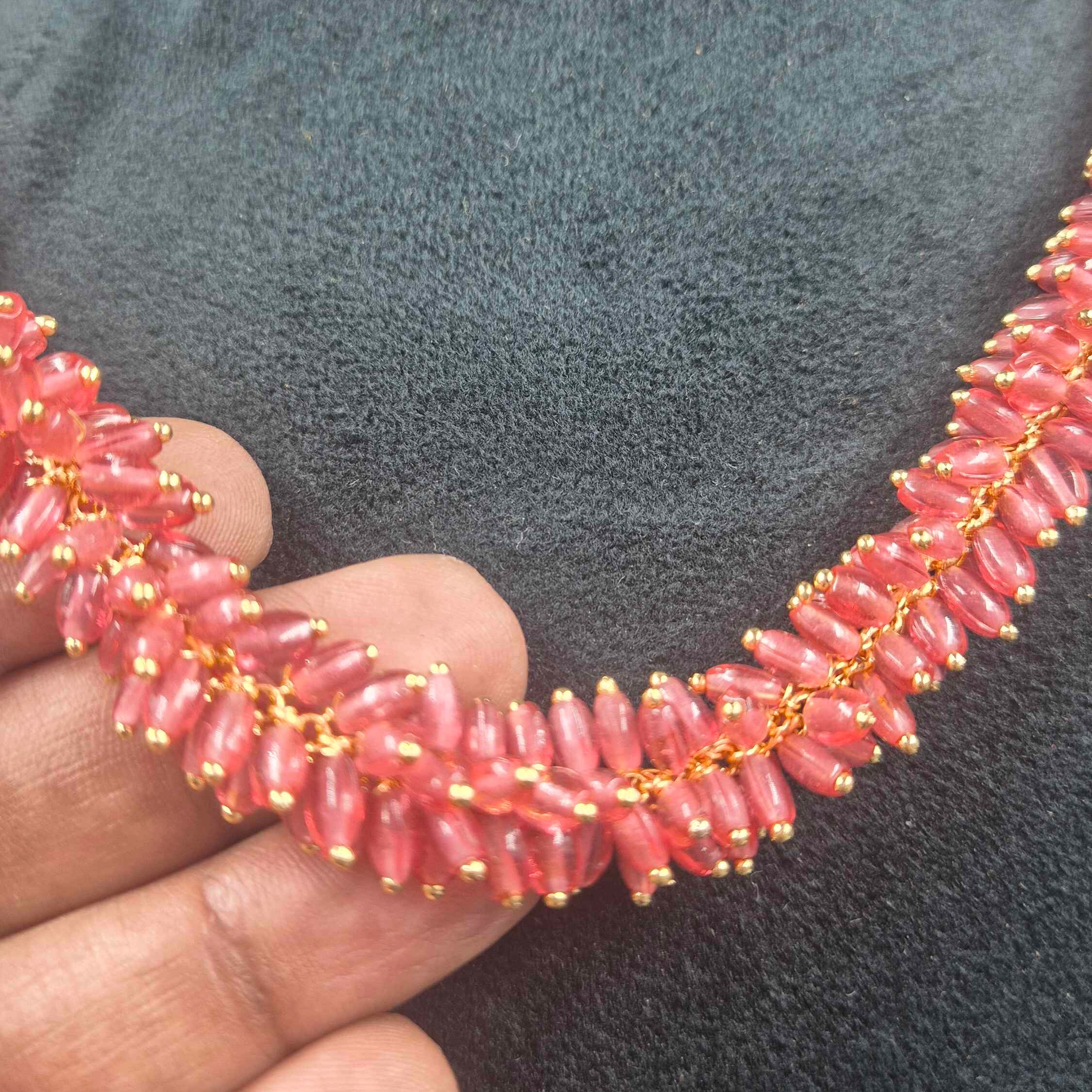 Rose colour Bead Necklace with Peacock Earrings | Jeys Jewels