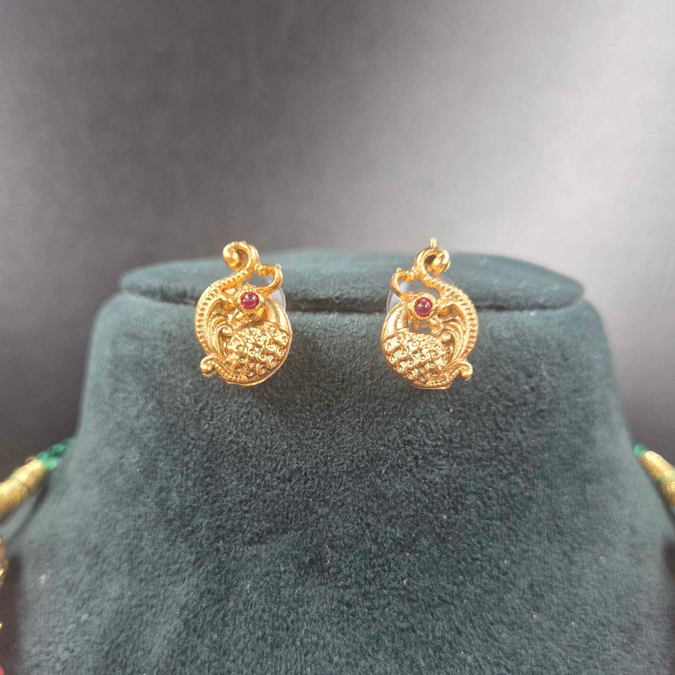 Rose colour Bead Necklace with Peacock Earrings | Jeys Jewels