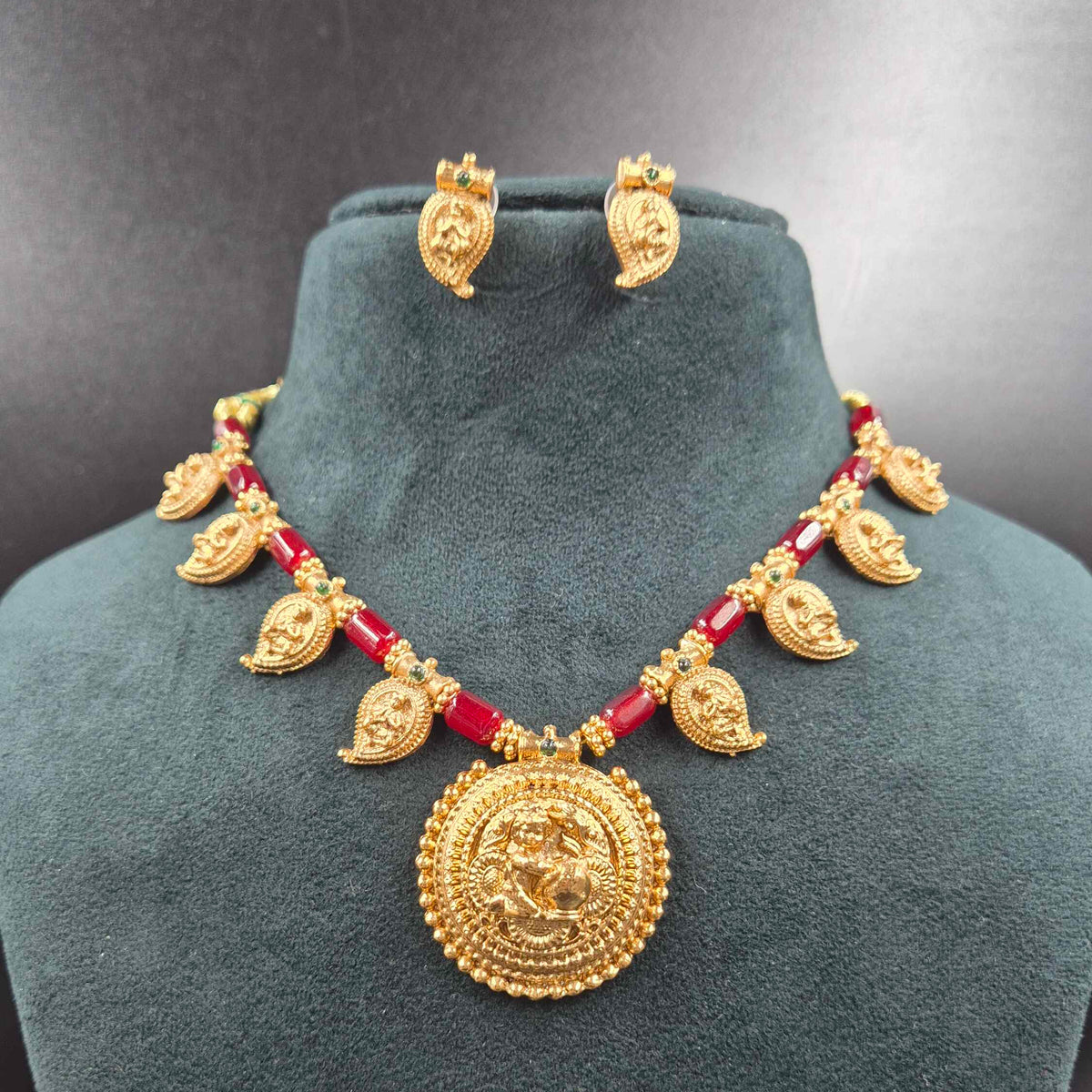 Traditional Mango Motif Necklace with  Krishna with butter pot Pendant | Temple Jewellery