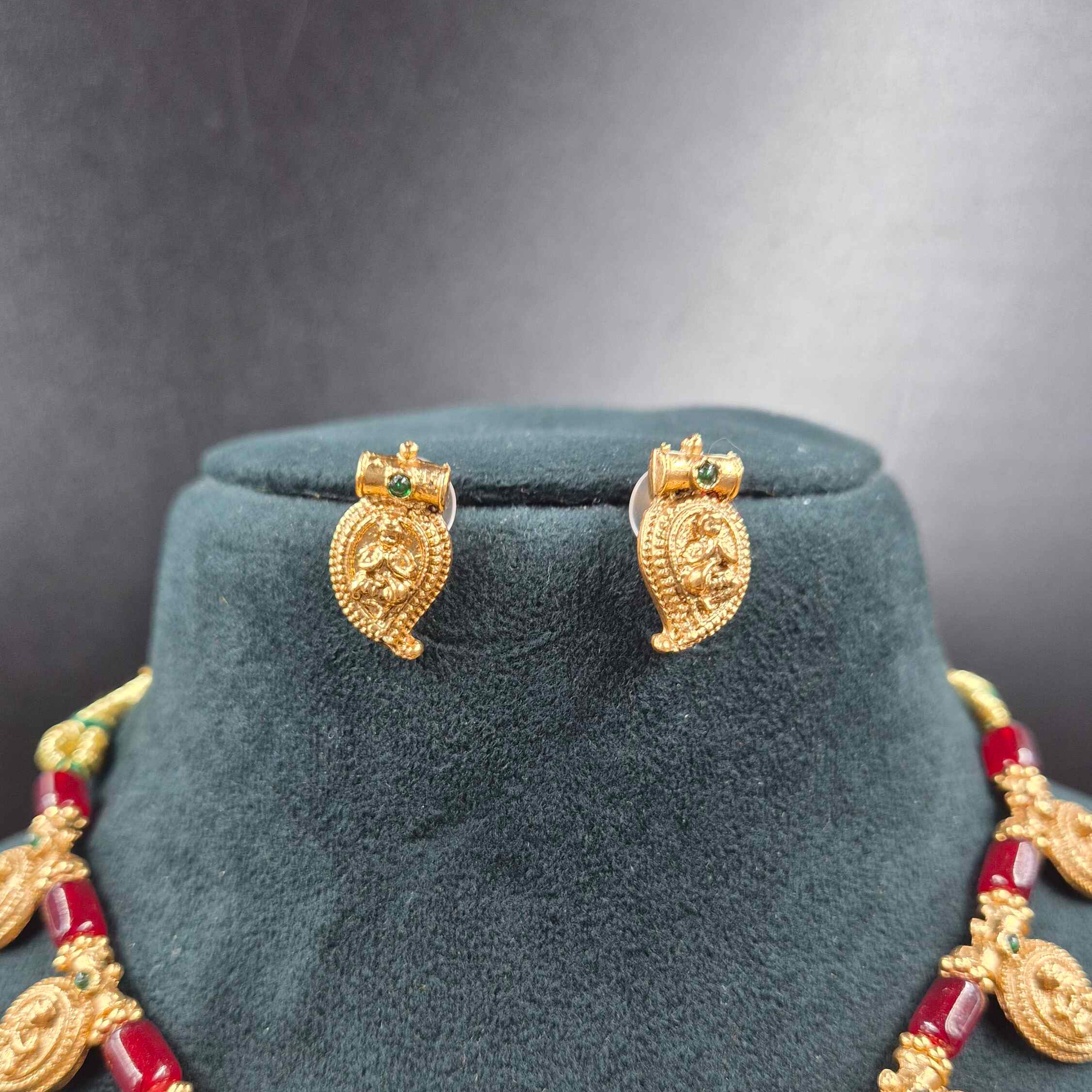 Traditional Mango Motif Necklace with  Krishna with butter pot Pendant | Temple Jewellery