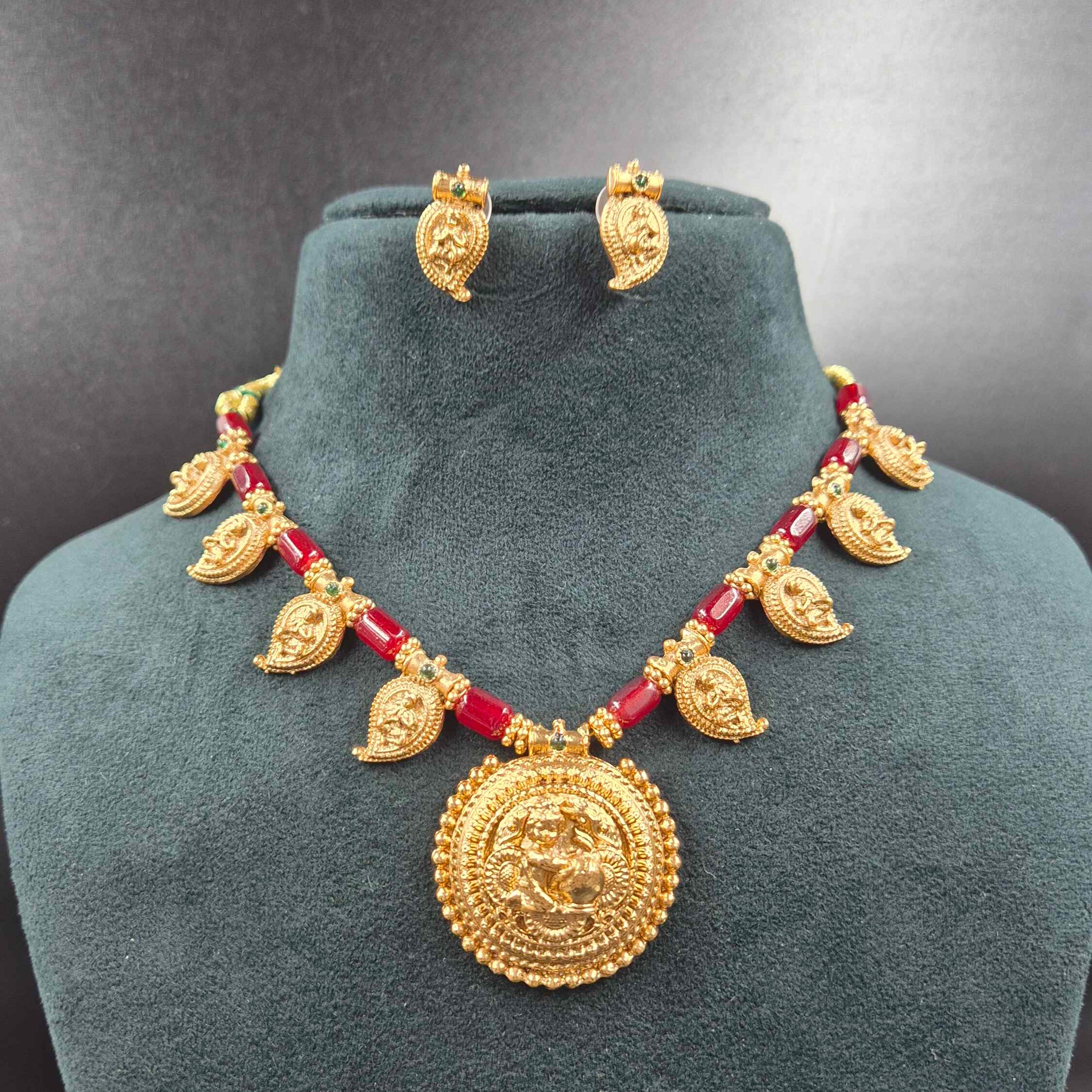 Traditional Mango Motif Necklace with  Krishna with butter pot Pendant | Temple Jewellery