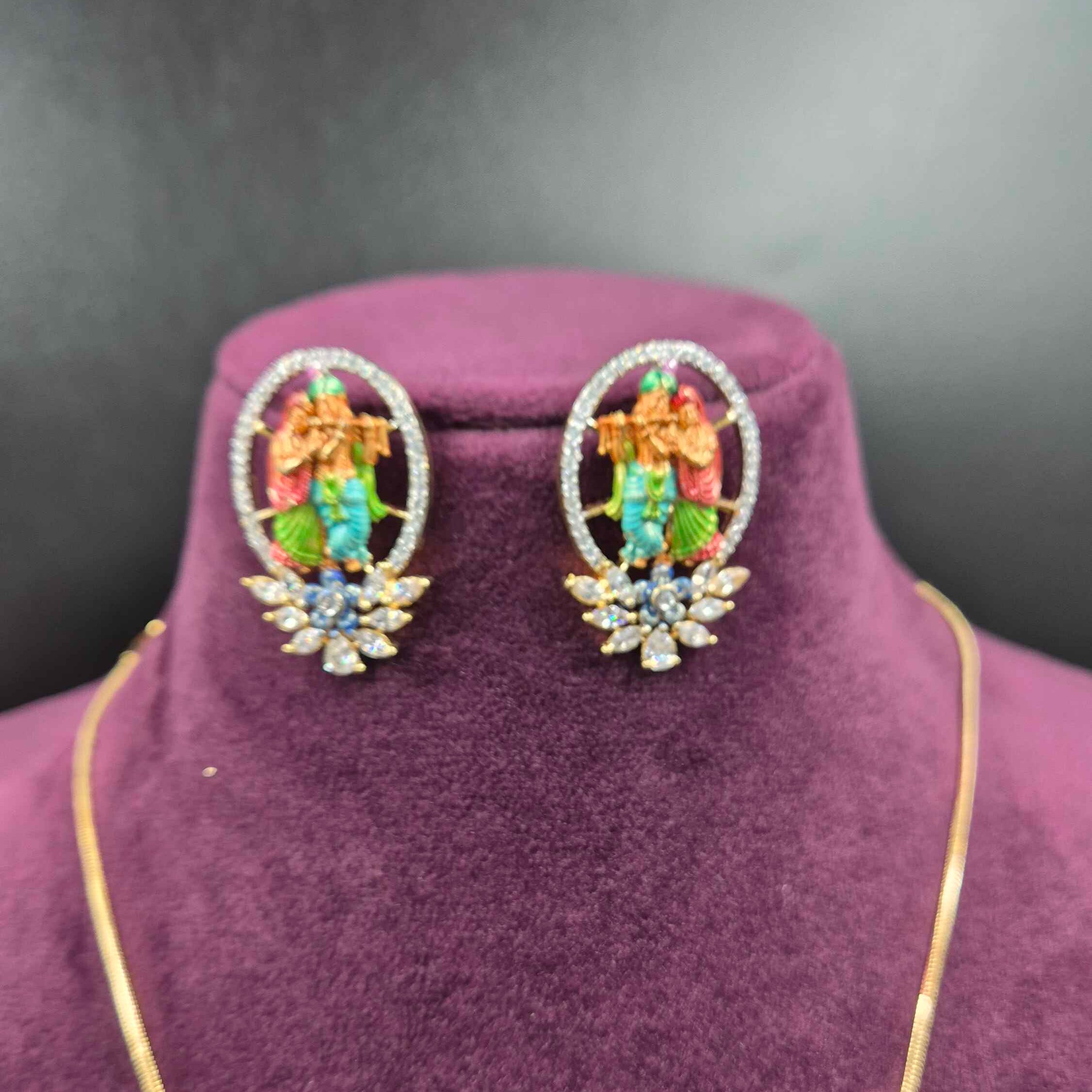 Meenakari hand work Radha Krishna Pendant Necklace Set | Traditional Temple Jewellery