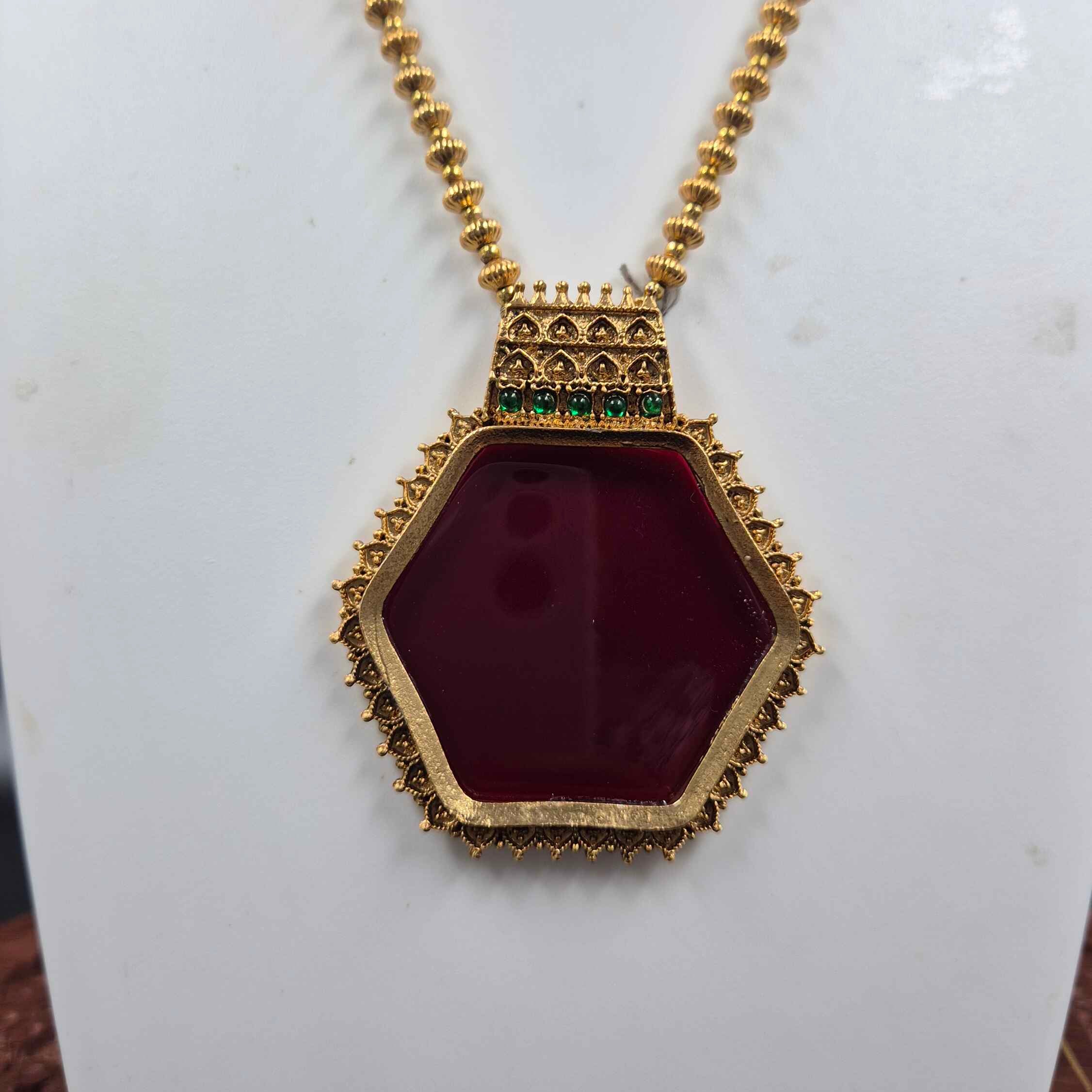Hexagon Ruby Pendant Necklace Set with Matching Earrings