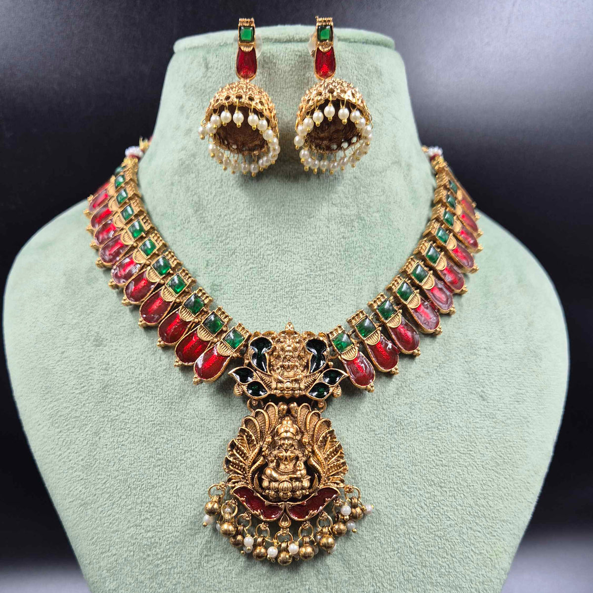 Red Palkka Nagapadam Necklace | Traditional South Indian Jewellery
