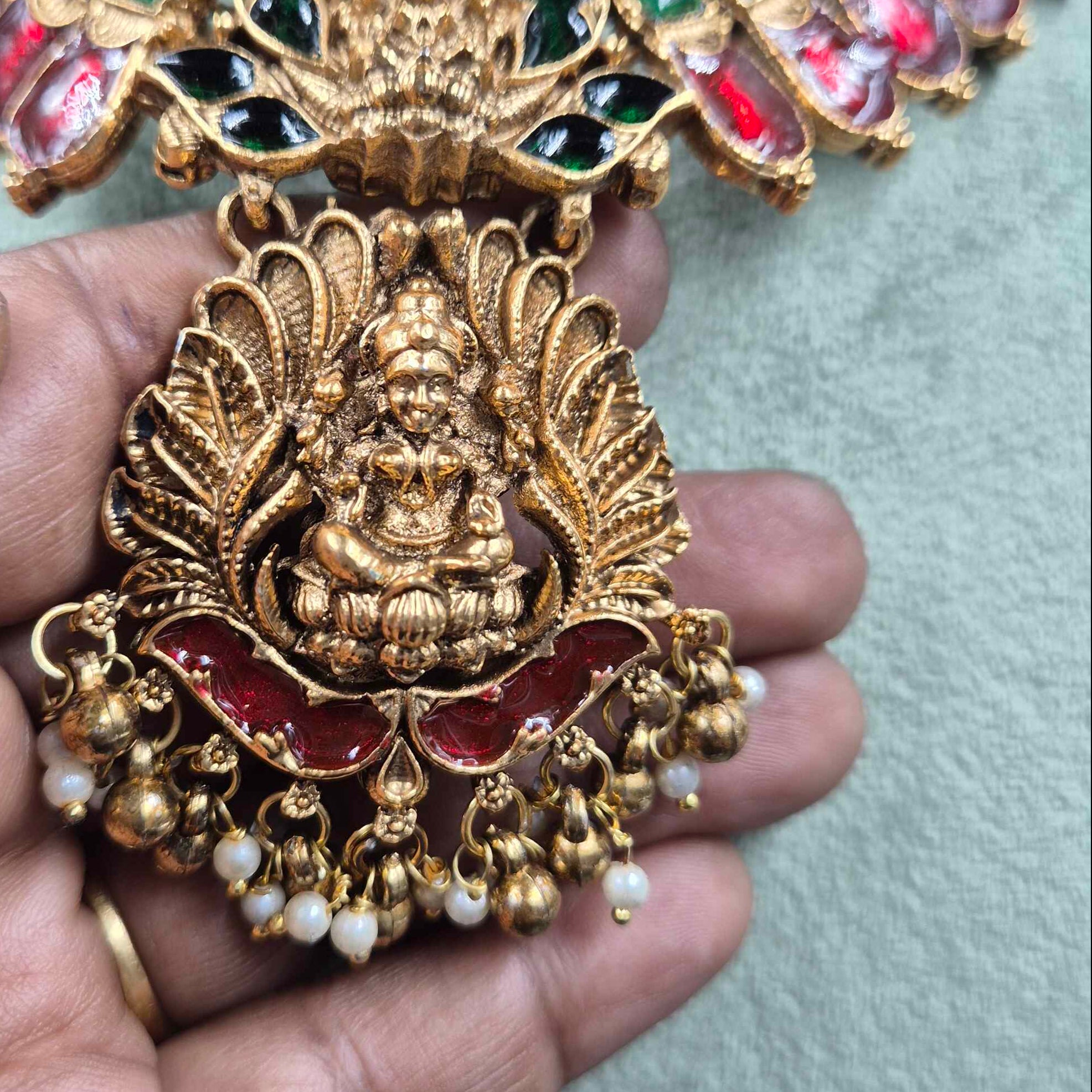 Red Palkka Nagapadam Necklace | Traditional South Indian Jewellery