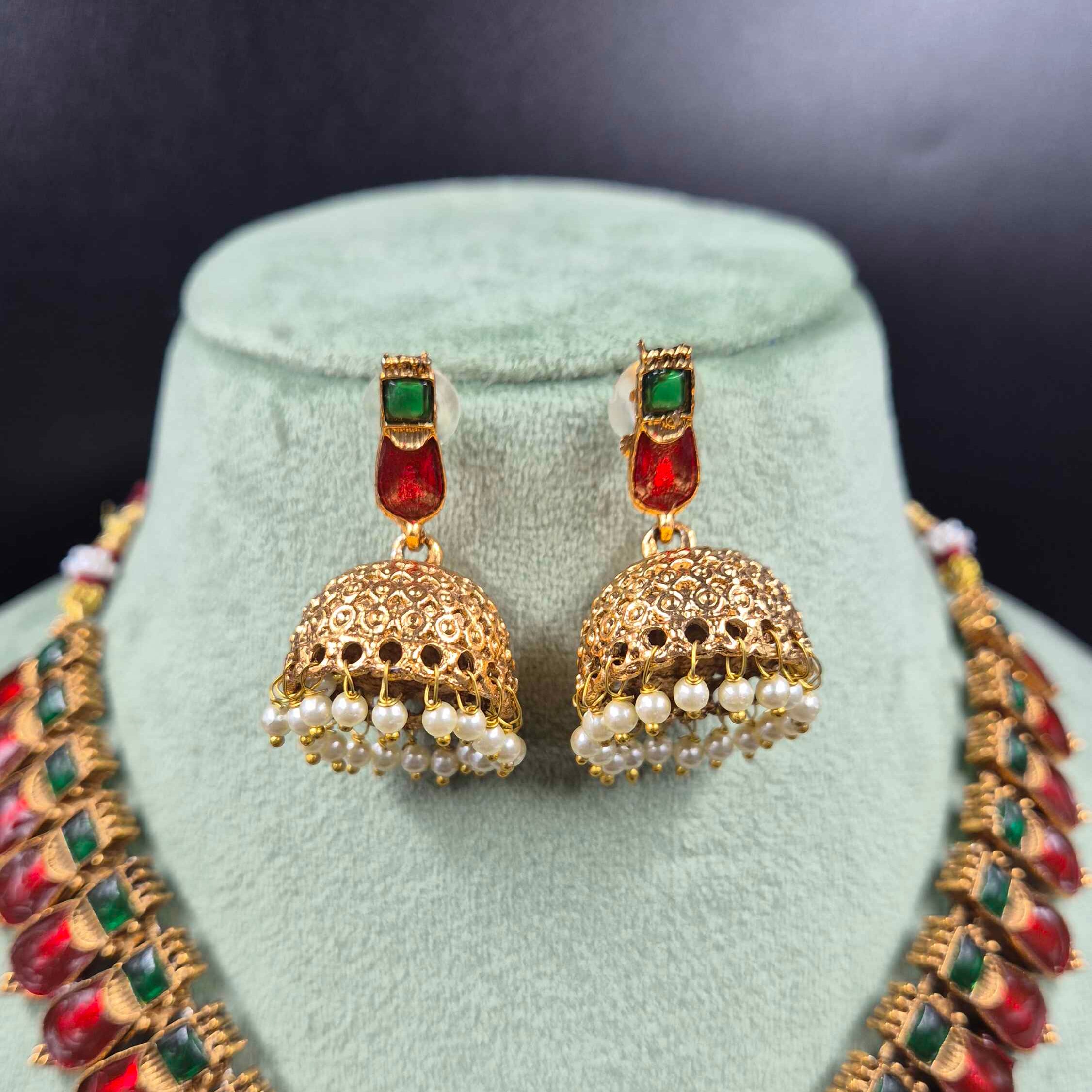 Red Palkka Nagapadam Necklace | Traditional South Indian Jewellery