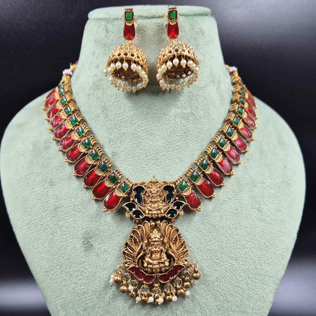 Red Palkka Nagapadam Necklace | Traditional South Indian Jewellery