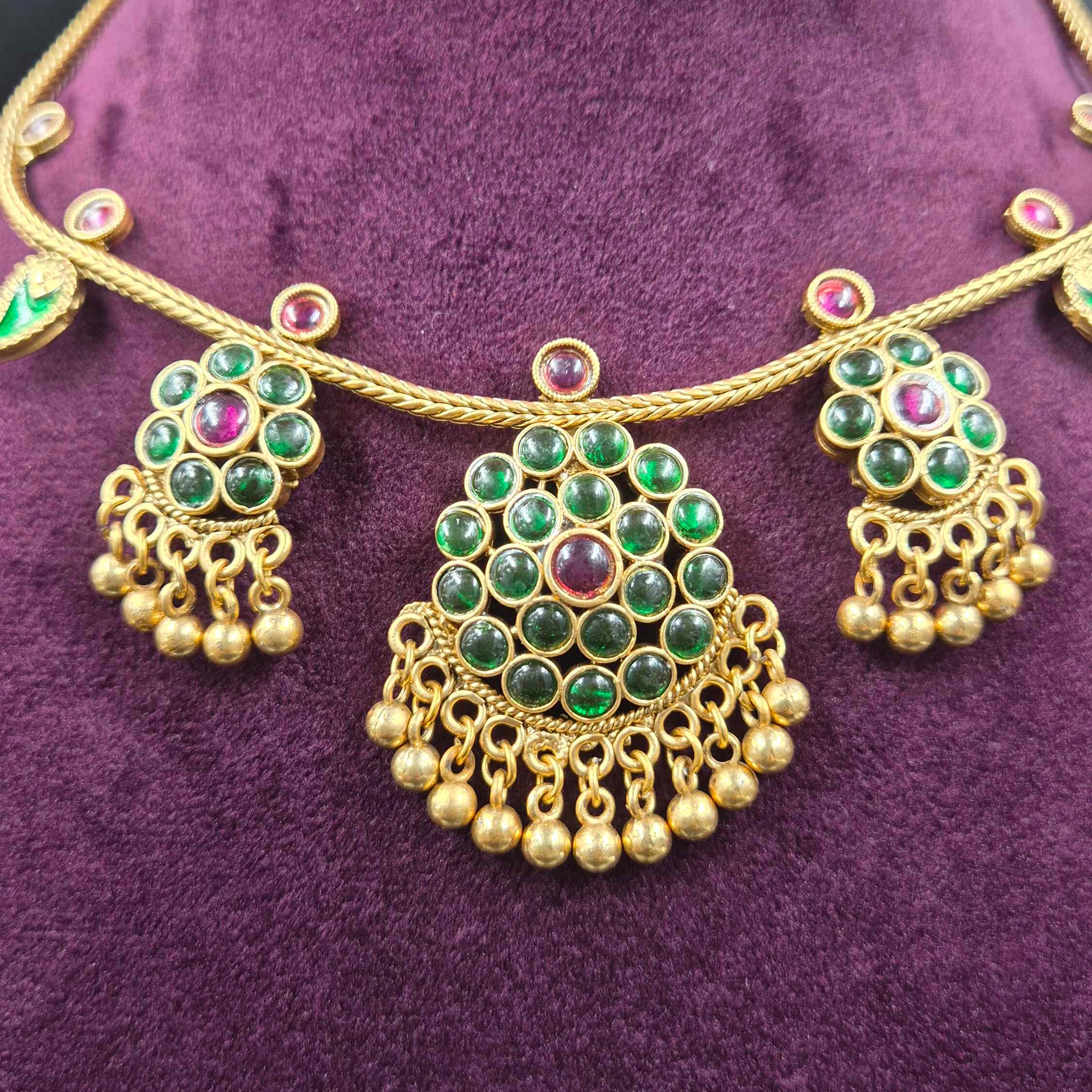 Green Atigai Necklace Set with Mango motif  Accents | Traditional Jewellery