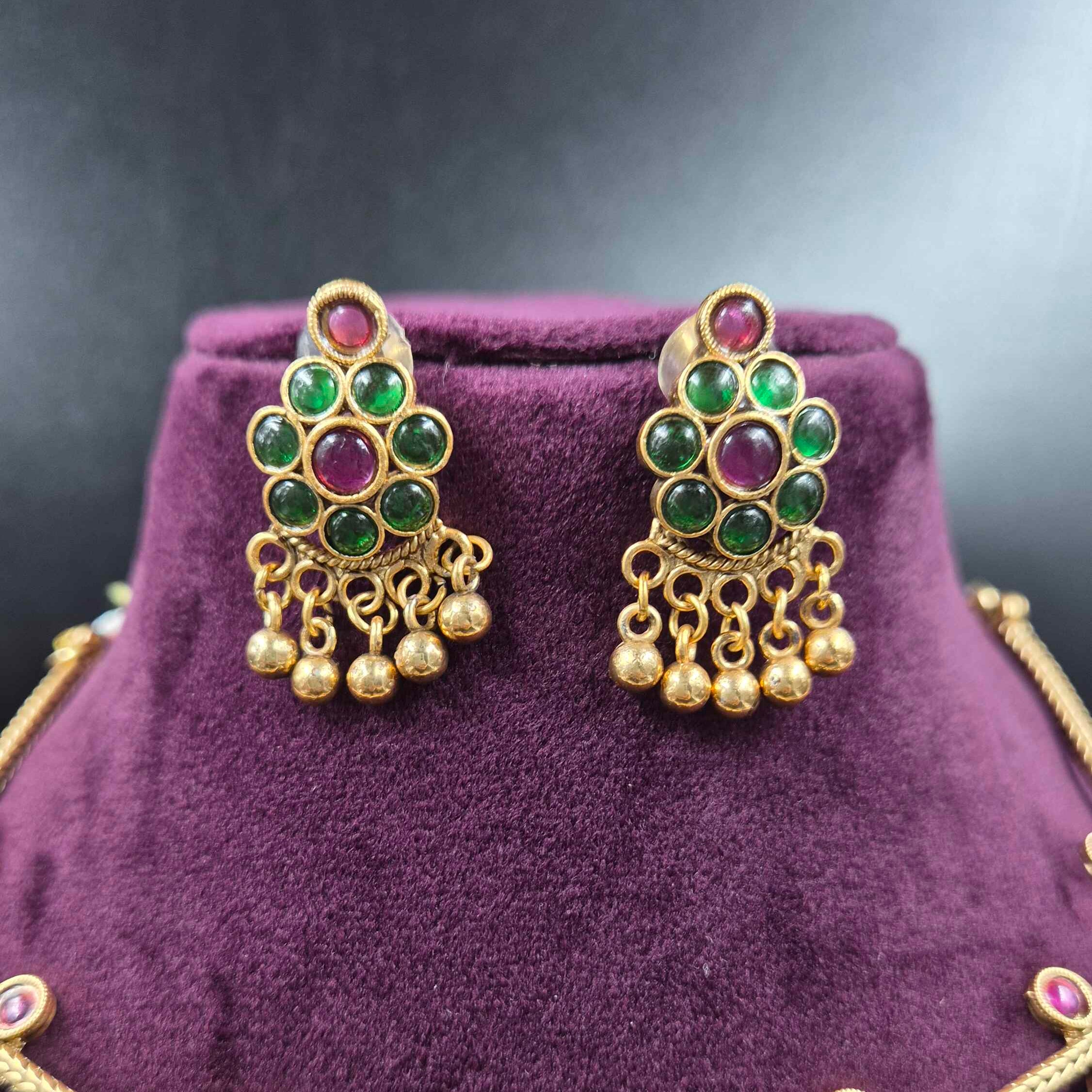 Green Atigai Necklace Set with Mango motif  Accents | Traditional Jewellery