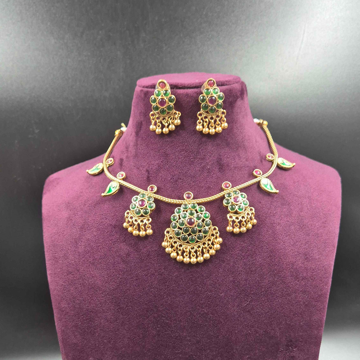 Green Atigai Necklace Set with Mango motif  Accents | Traditional Jewellery