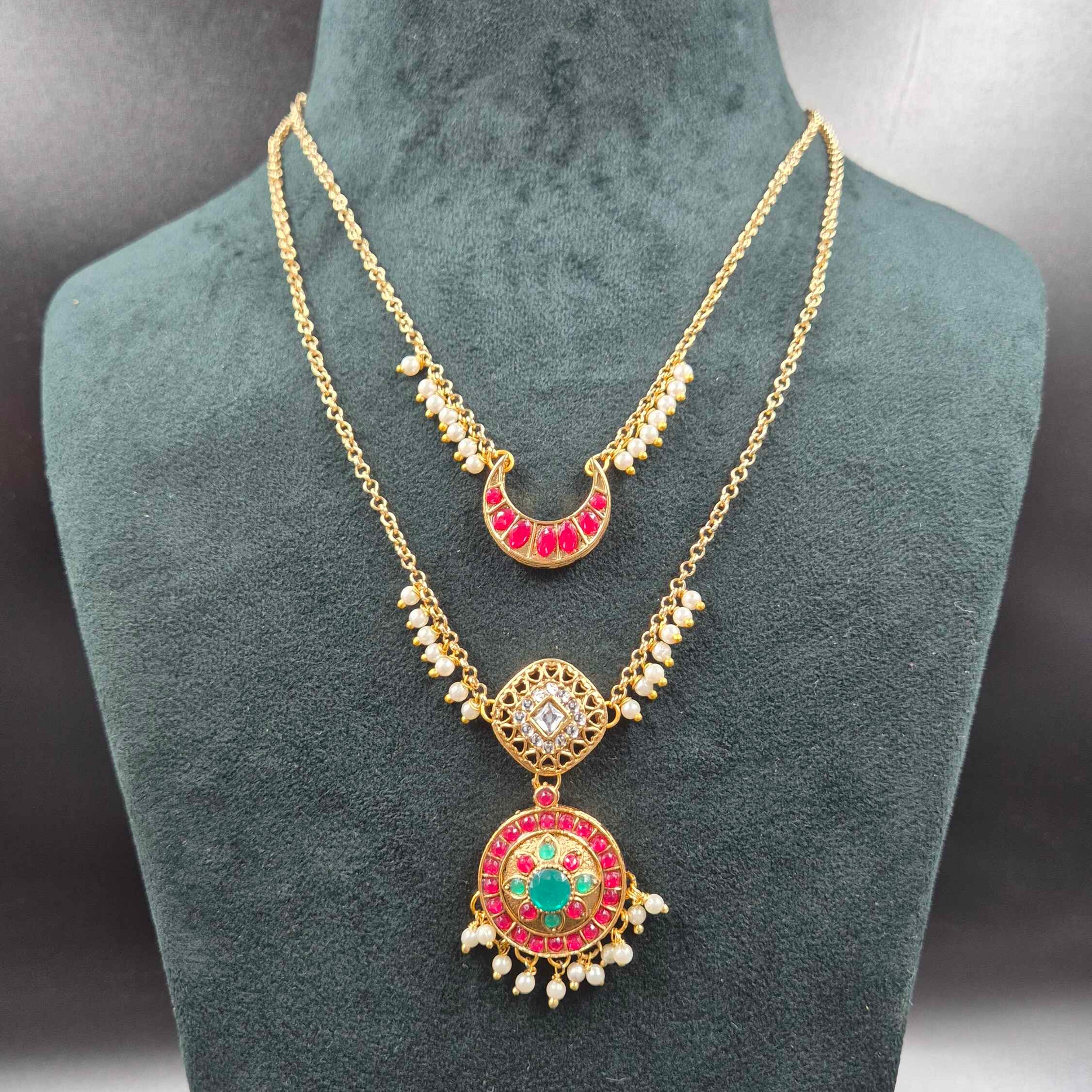 2 Layered Pendant  Necklace Set | Designer Gold Jewellery