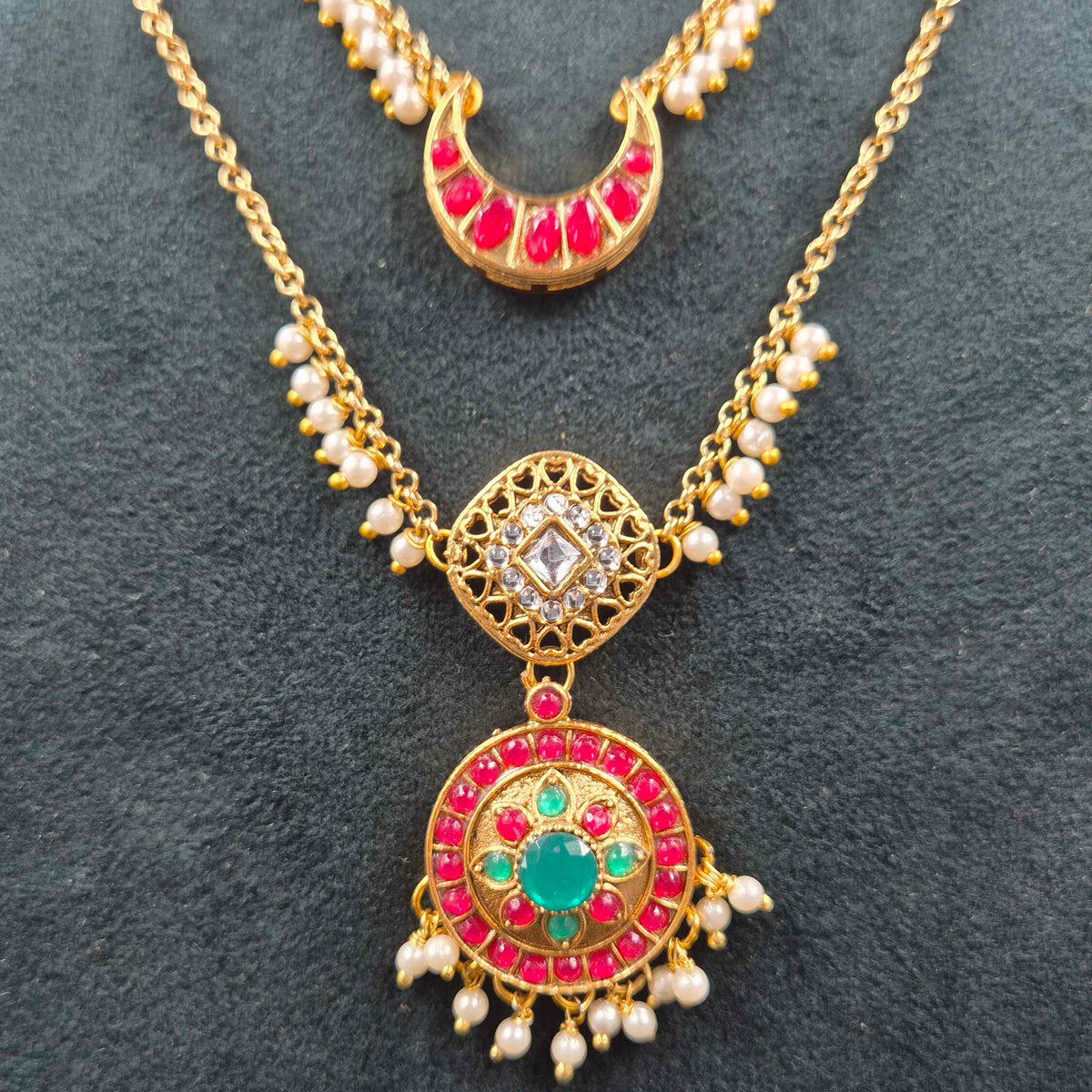 2 Layered Pendant  Necklace Set | Designer Gold Jewellery