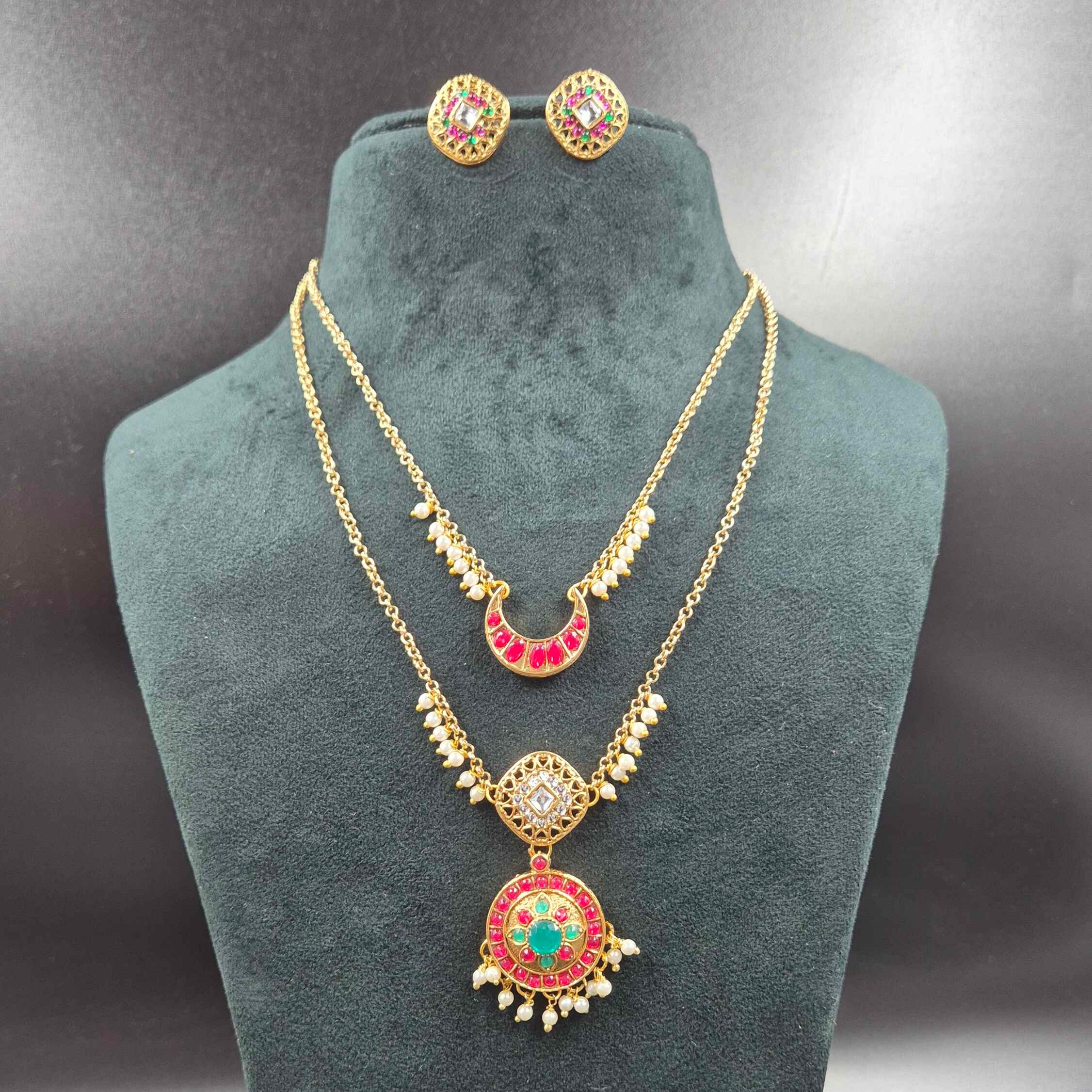 2 Layered Pendant  Necklace Set | Designer Gold Jewellery