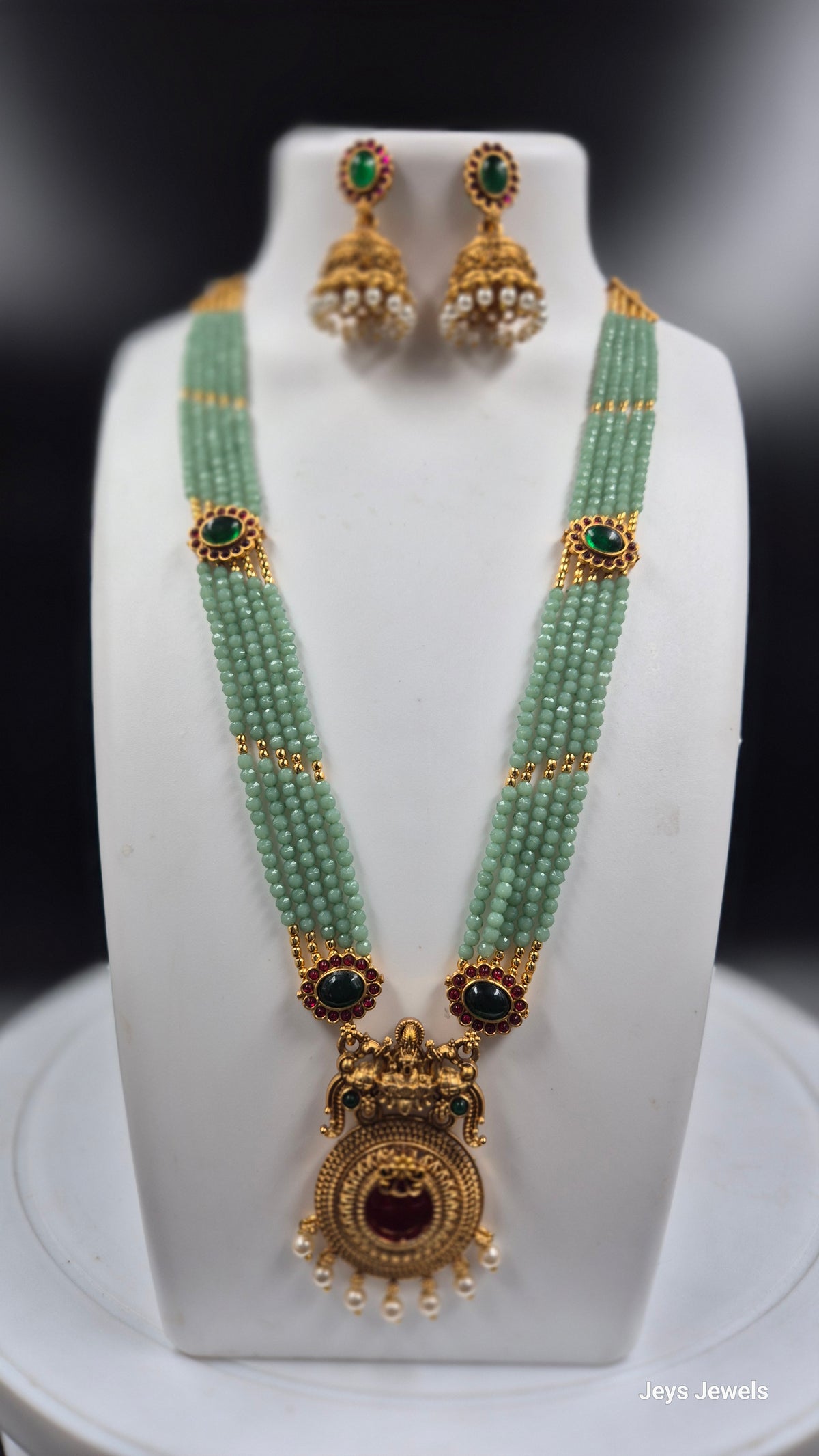 Green Beaded Lakshmi Necklace