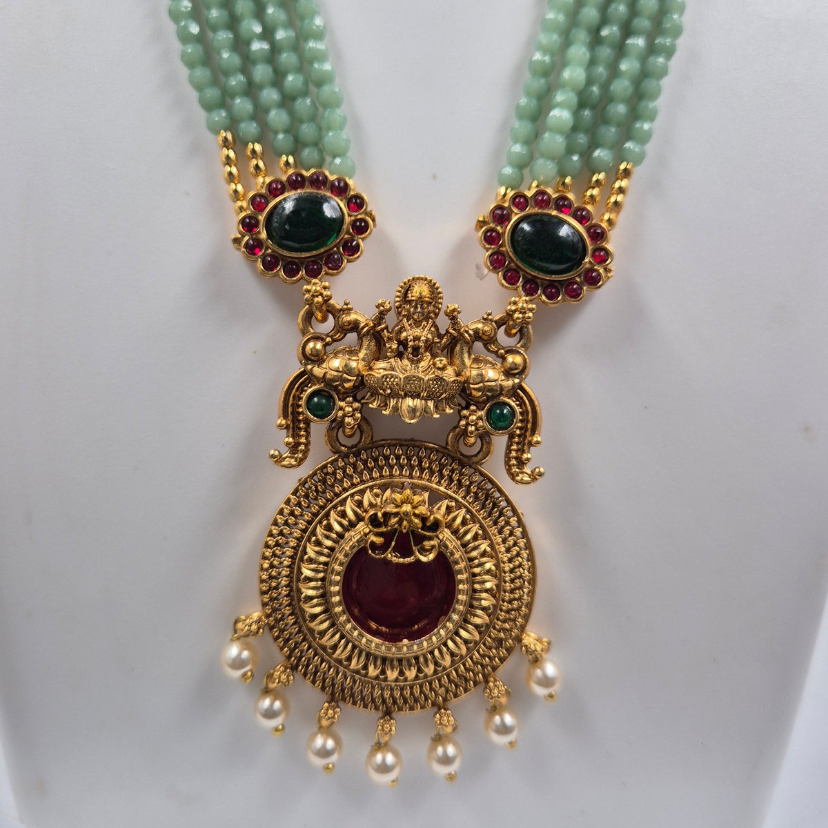 Green Beaded Lakshmi Necklace