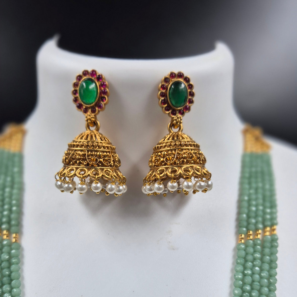 Green Beaded Lakshmi Necklace