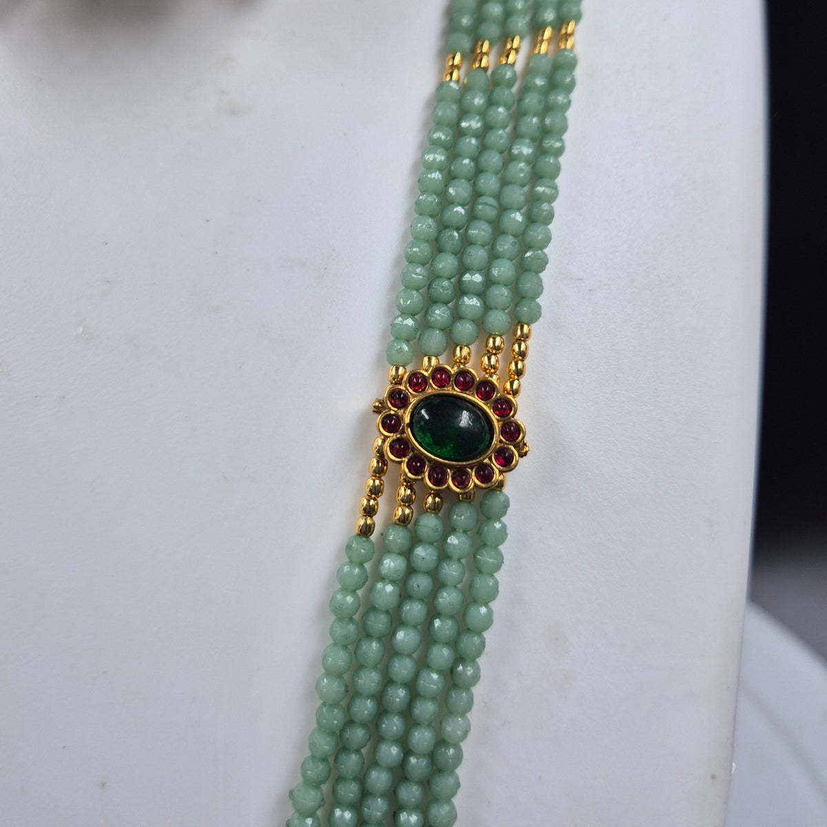 Green Beaded Lakshmi Necklace