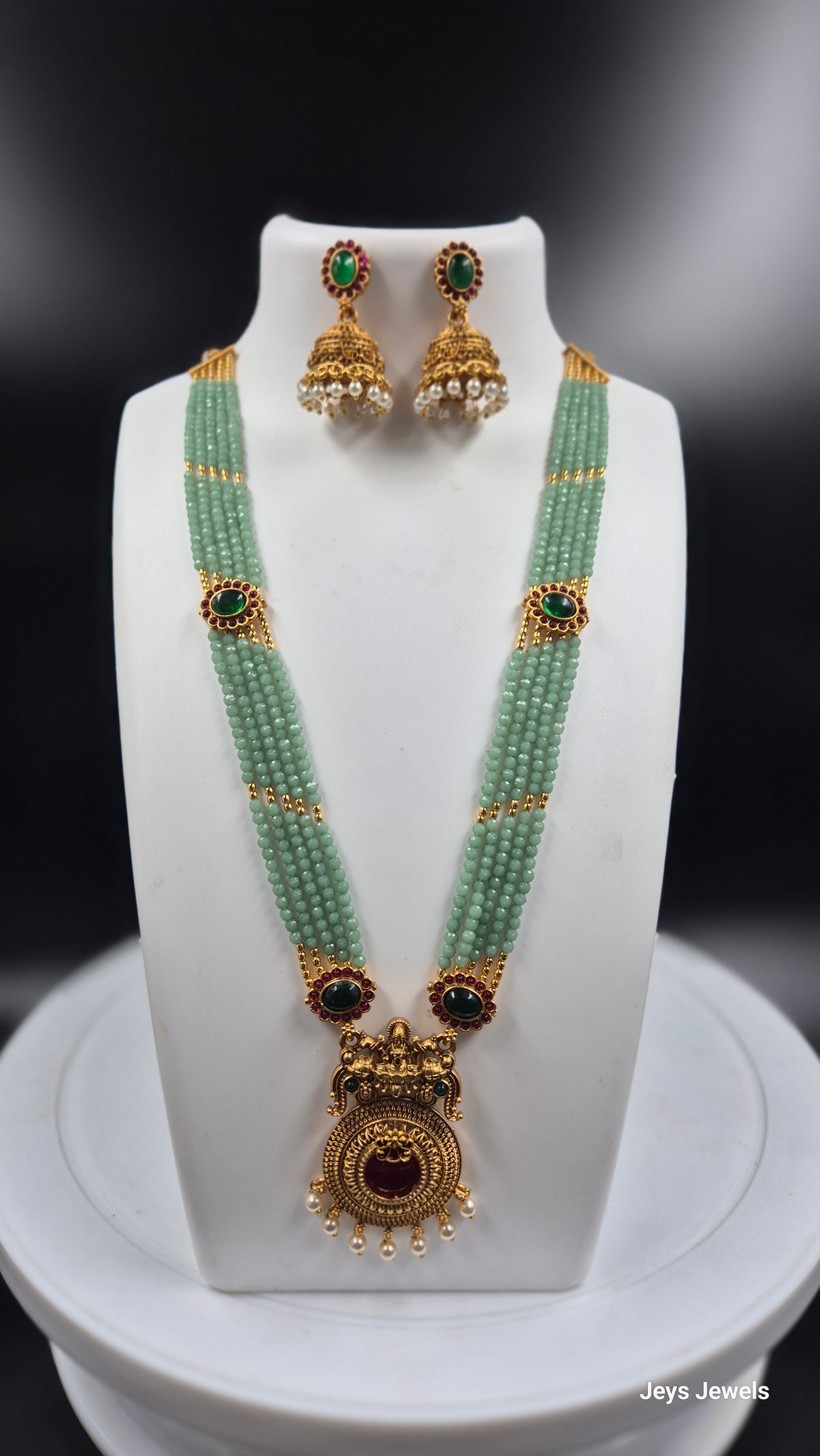 Green Beaded Lakshmi Necklace