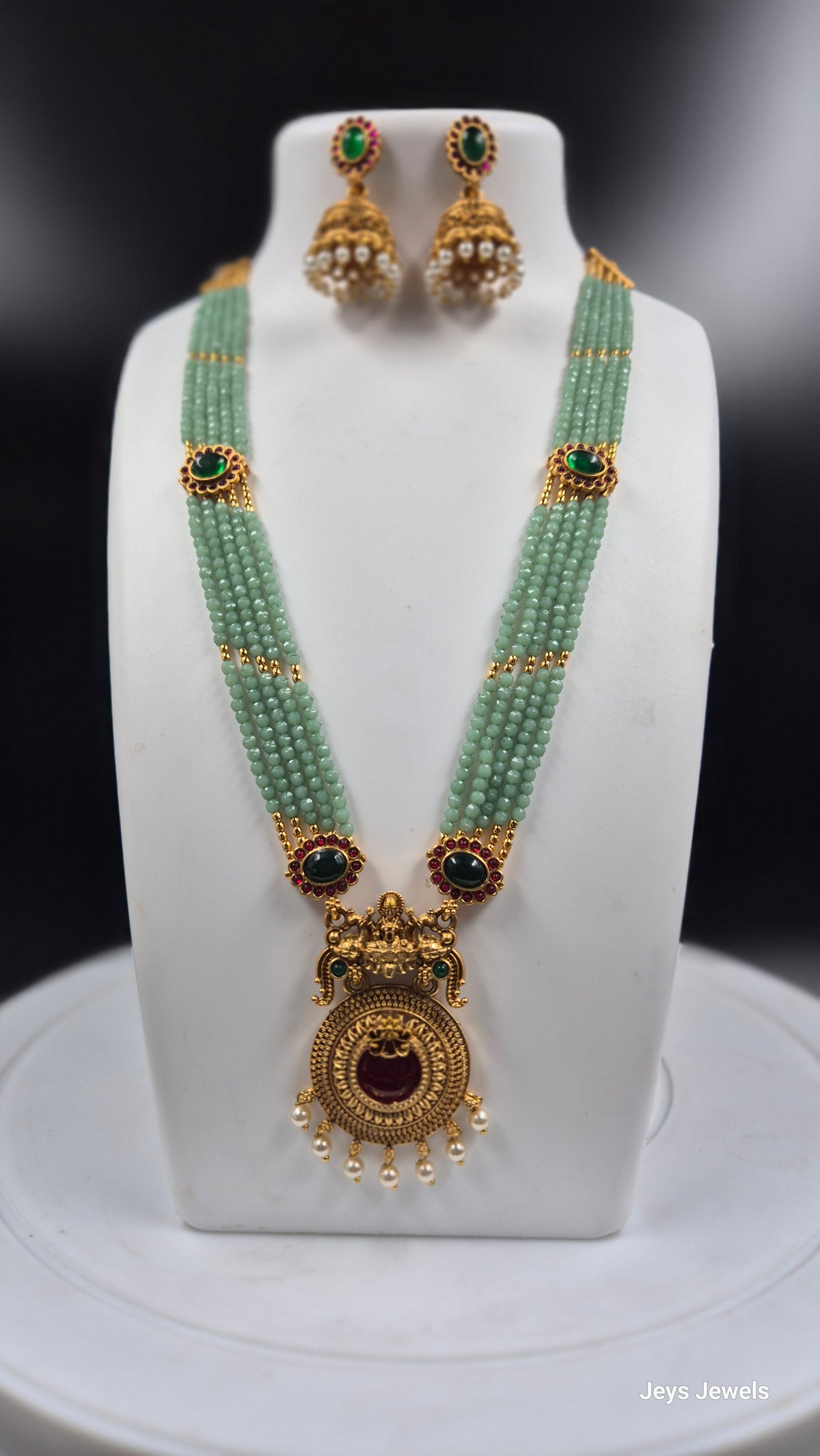 Green Beaded Lakshmi Necklace
