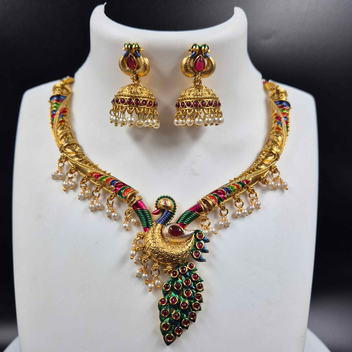 Peacock Design  Necklace & Jhumka Set
