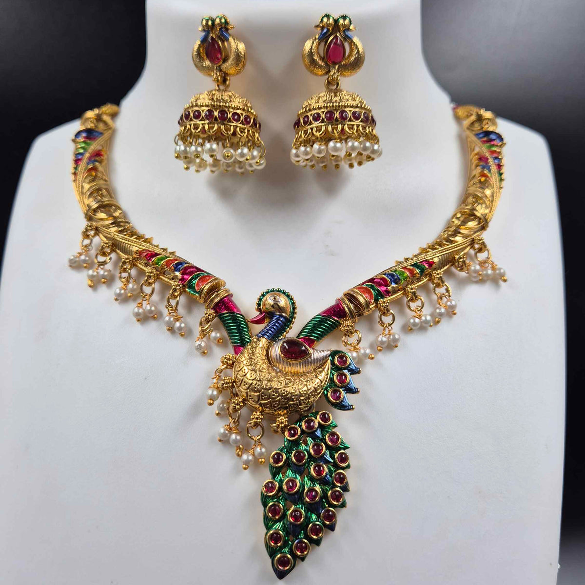 Peacock Design  Necklace & Jhumka Set