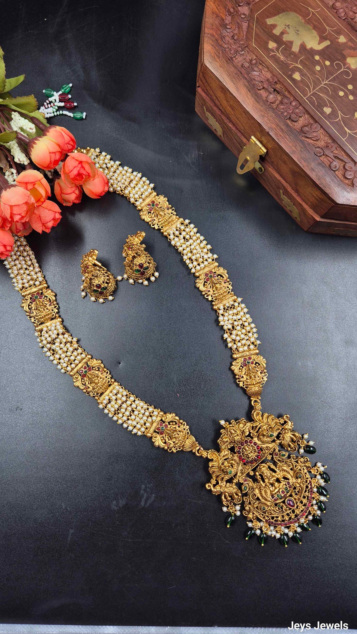 Peacock Lakshmi Pearlharam set with Earrings