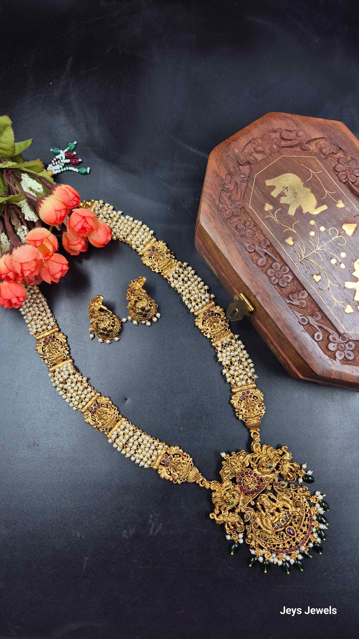 Peacock Lakshmi Pearlharam set with Earrings