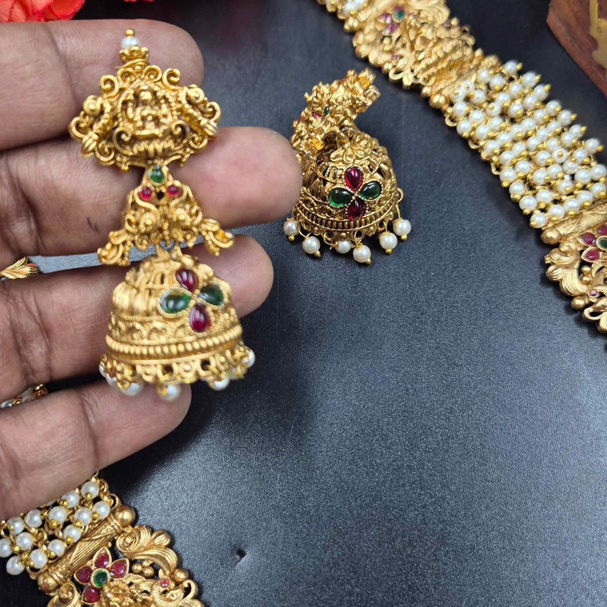 Peacock Lakshmi Pearlharam set with Earrings