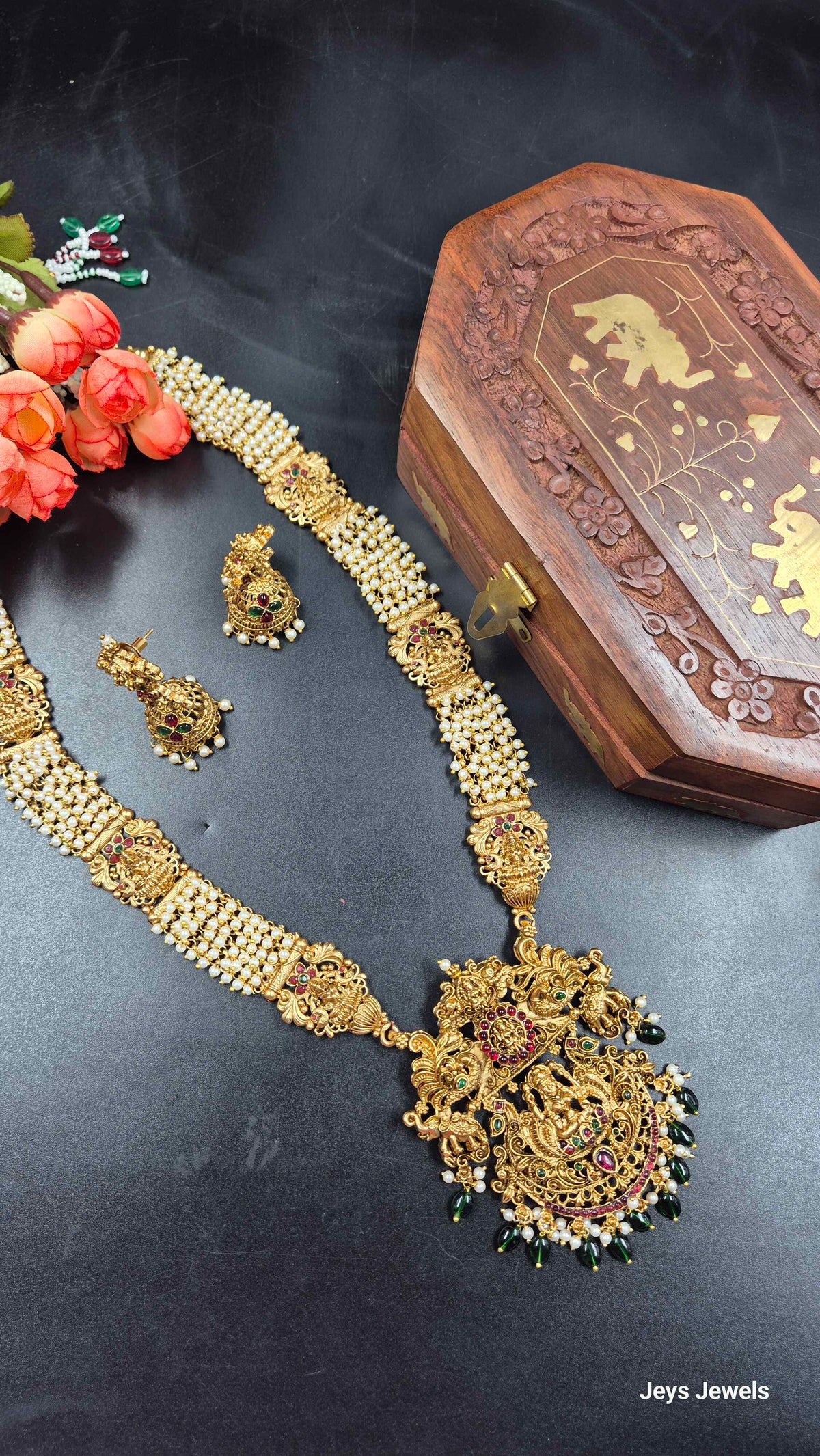 Peacock Lakshmi Pearlharam set with Earrings