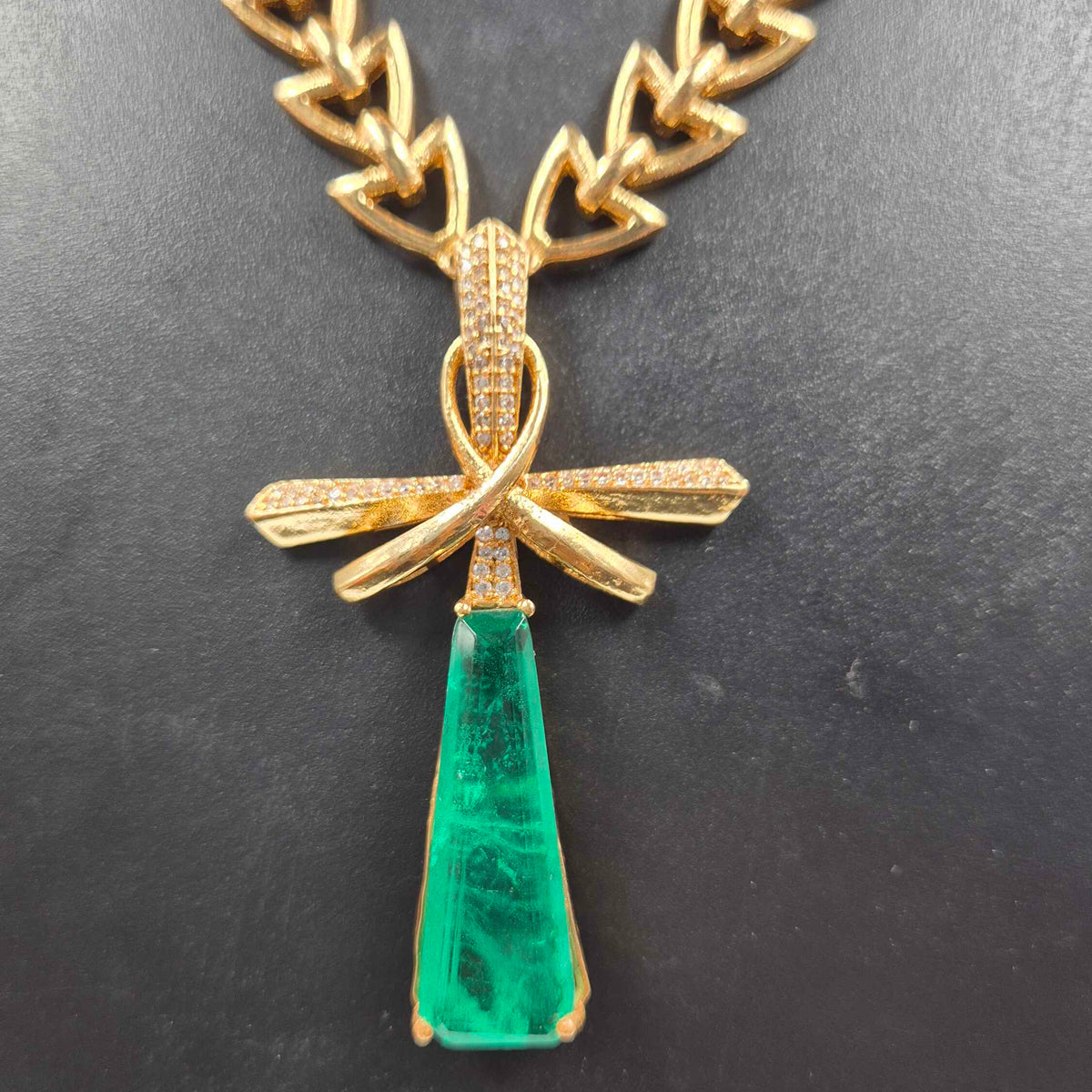 Designer Green Emerald Drop Necklace & Earrings Set