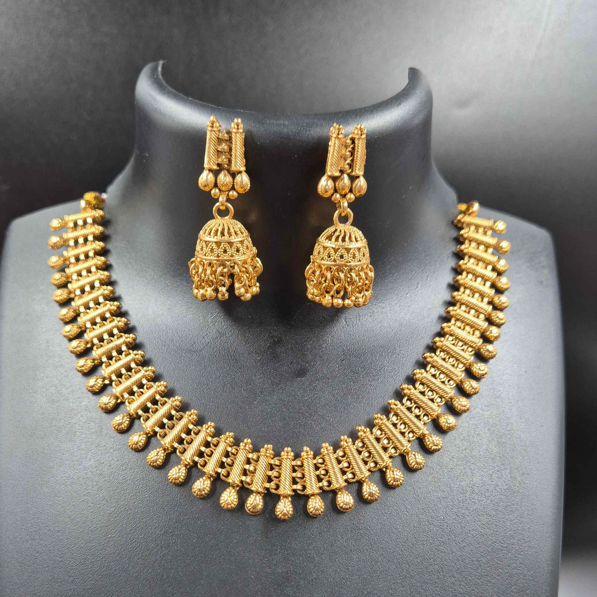 Traditional Gold Necklace & Jhumka Set