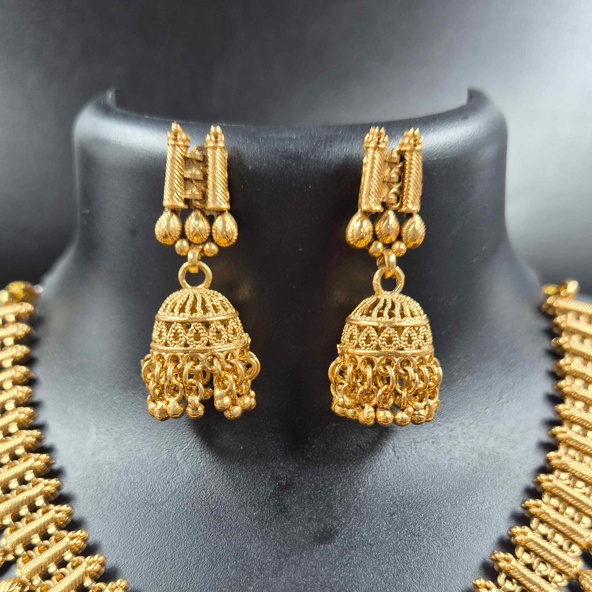 Traditional Gold Necklace & Jhumka Set