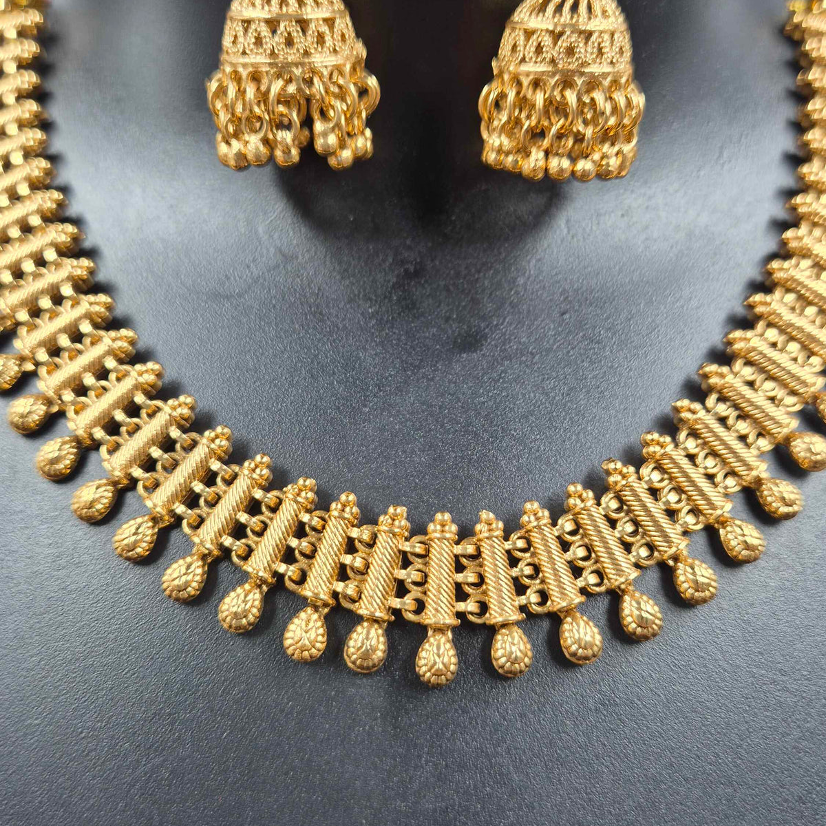 Traditional Gold Necklace & Jhumka Set