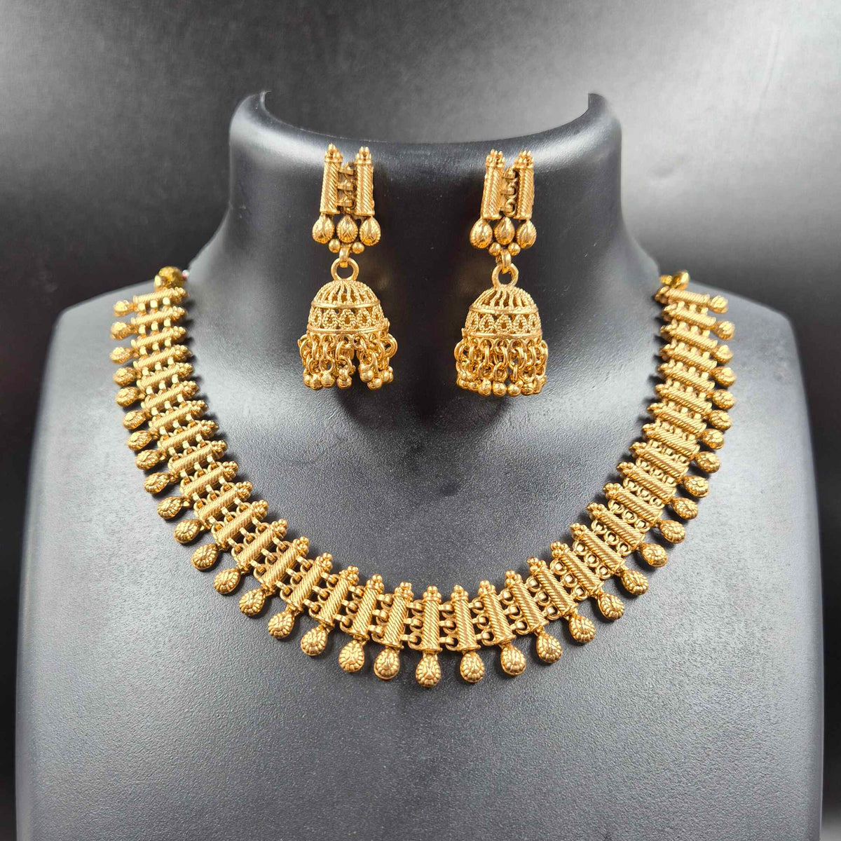 Traditional Gold Necklace & Jhumka Set