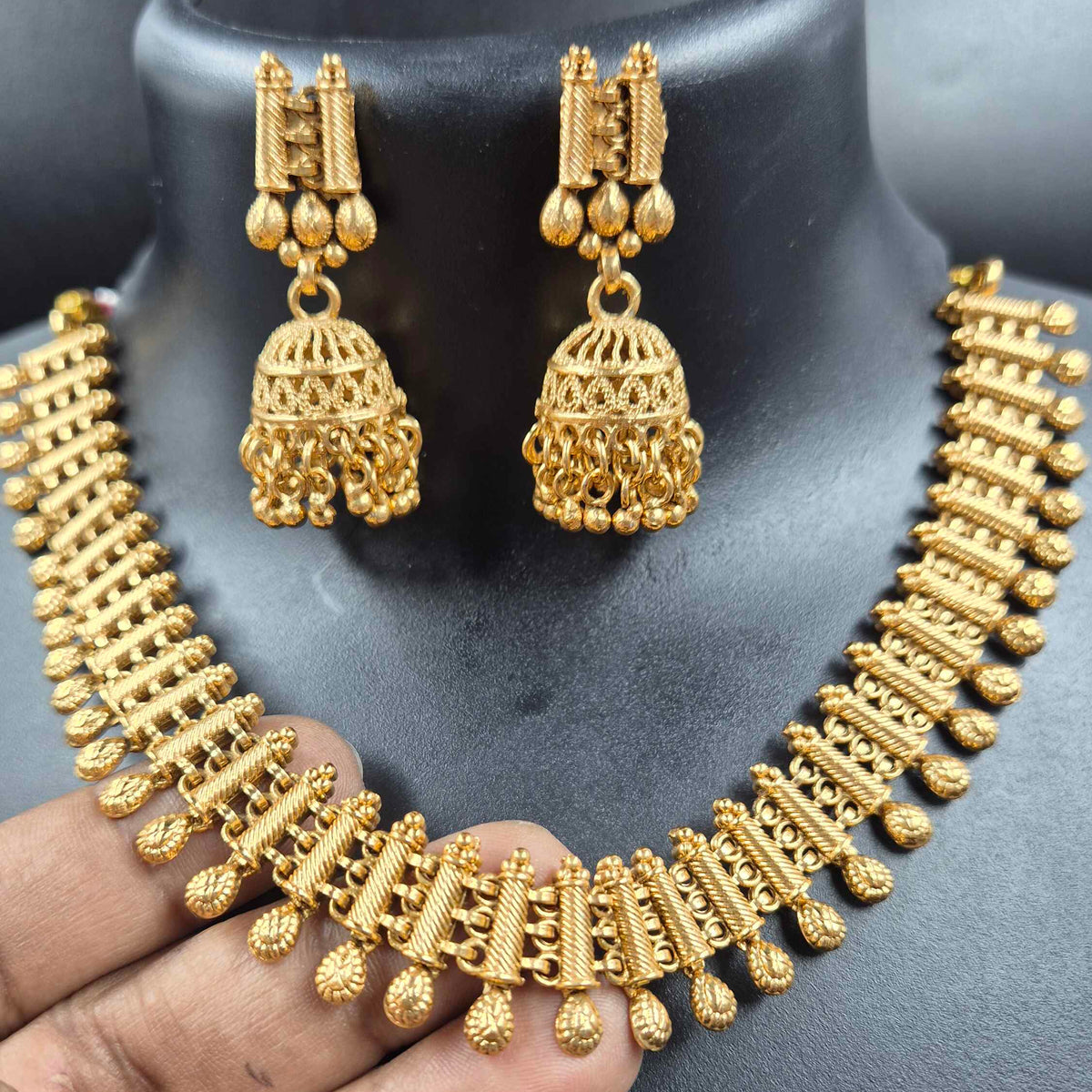 Traditional Gold Necklace & Jhumka Set