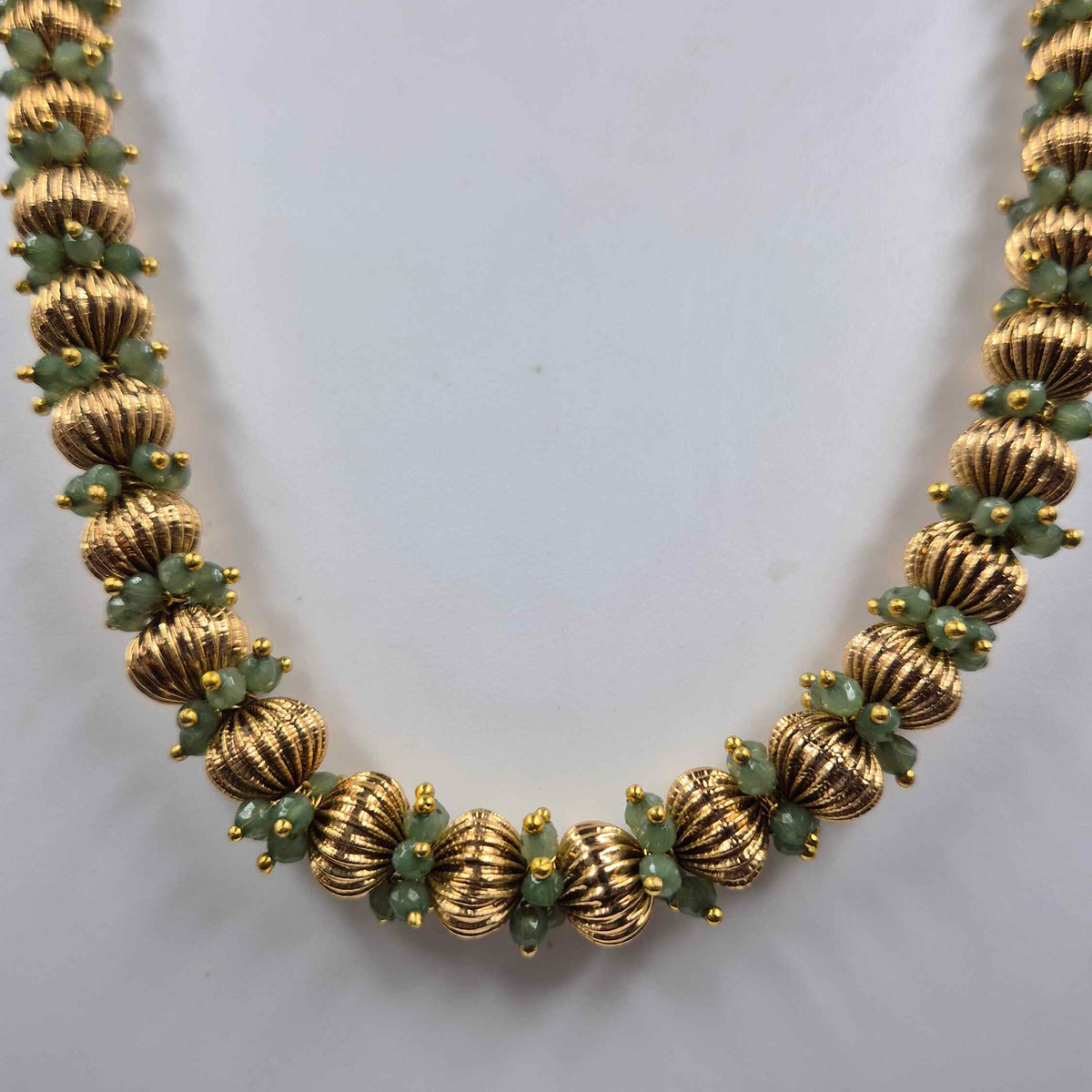 Mint Green Beaded Gold Balls Necklace & Earrings Set
