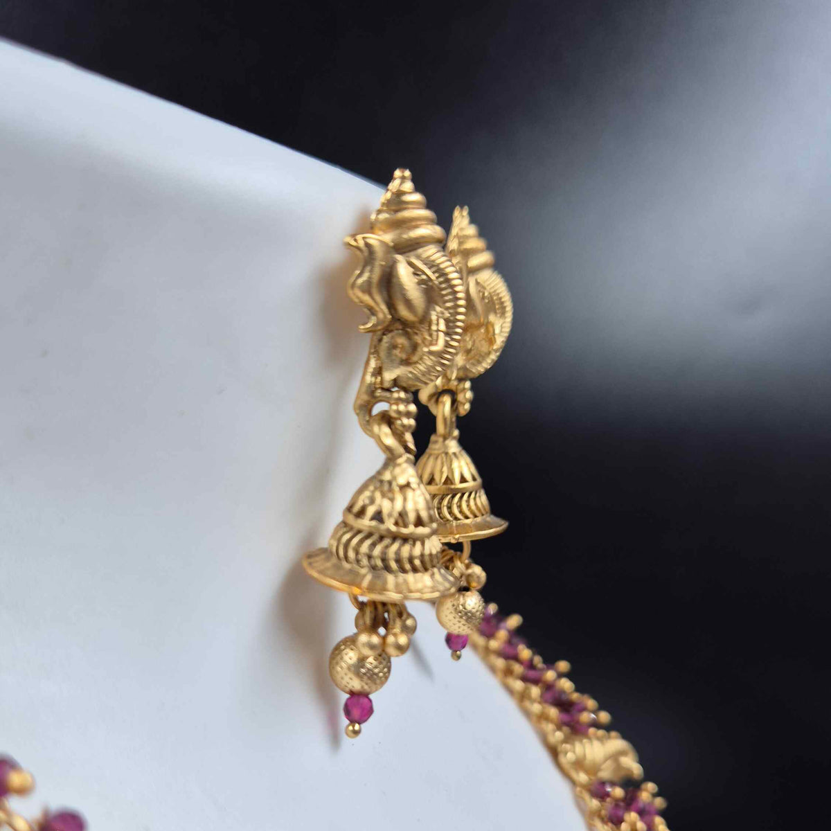 Ganesha face necklace with purple beads and earrings