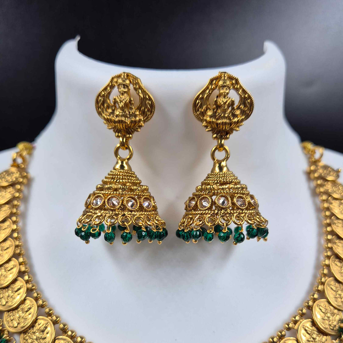 Lakshmi Coin Necklace with Green Beads |