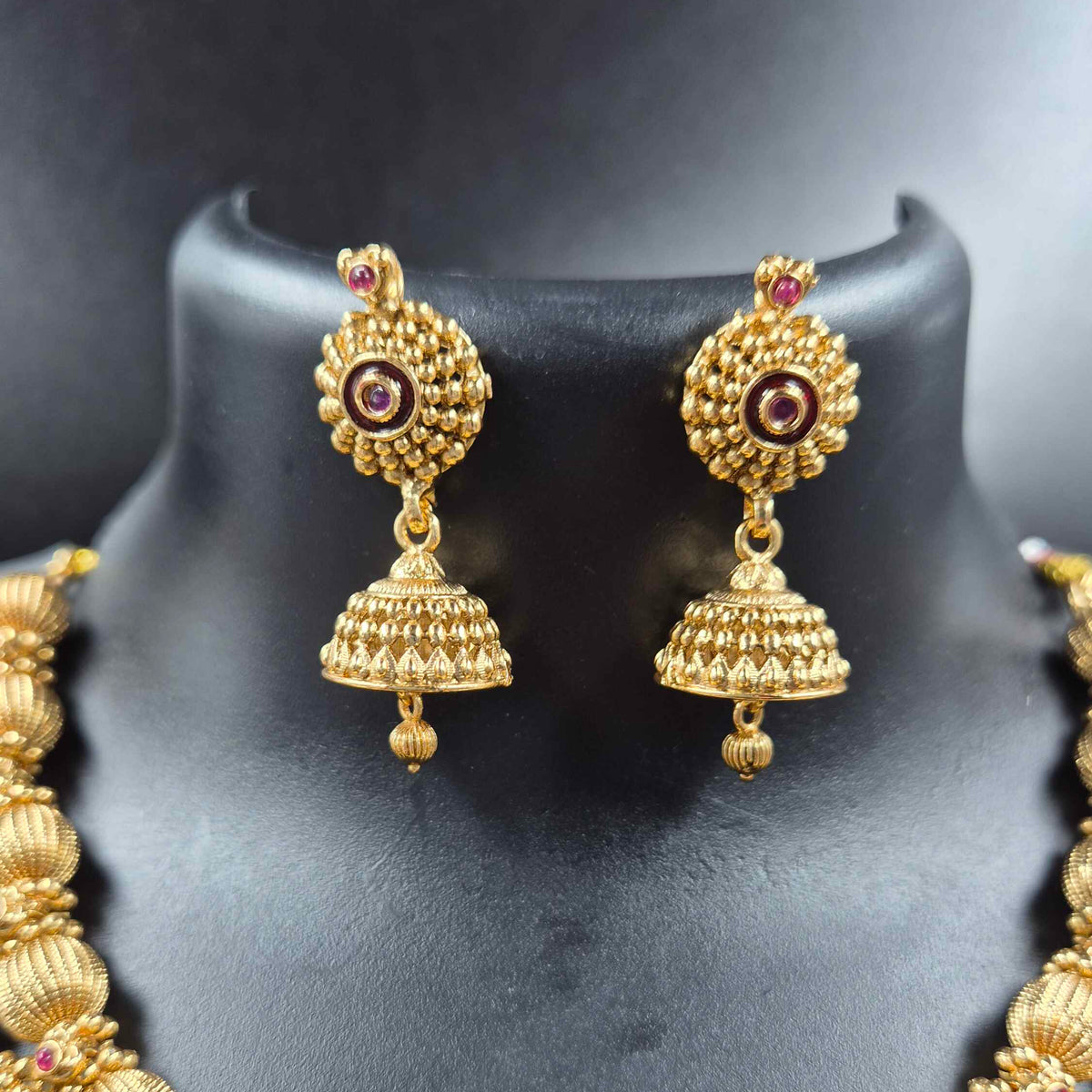 Non idol Gold Floral Necklace Set with Jhumkas