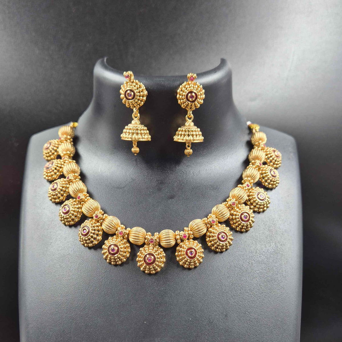 Non idol Gold Floral Necklace Set with Jhumkas