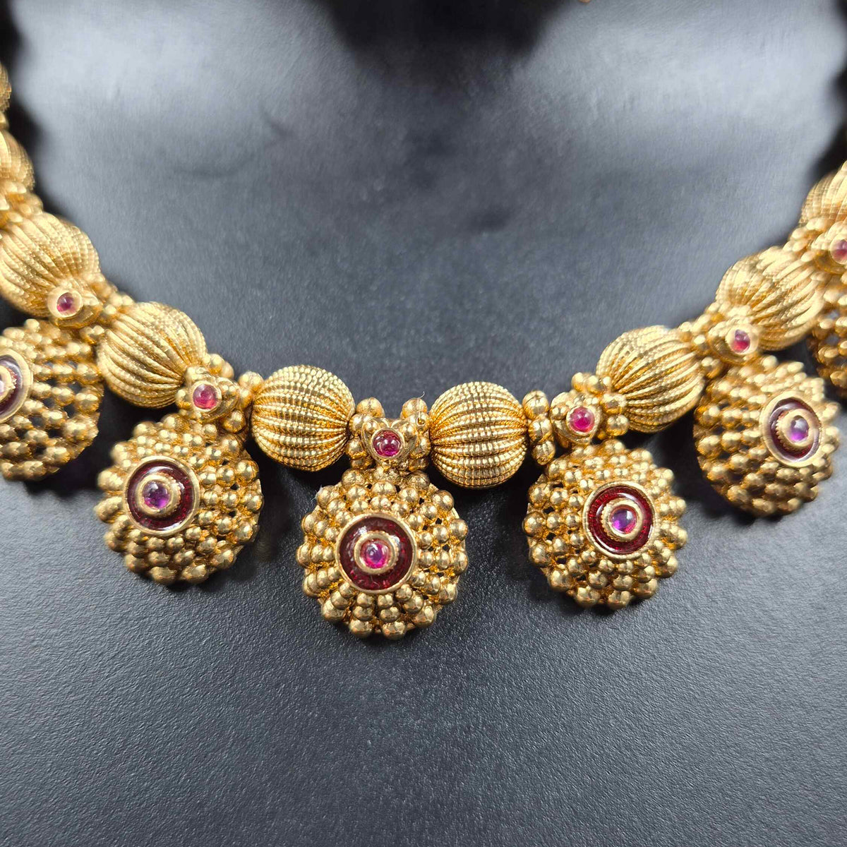 Non idol Gold Floral Necklace Set with Jhumkas